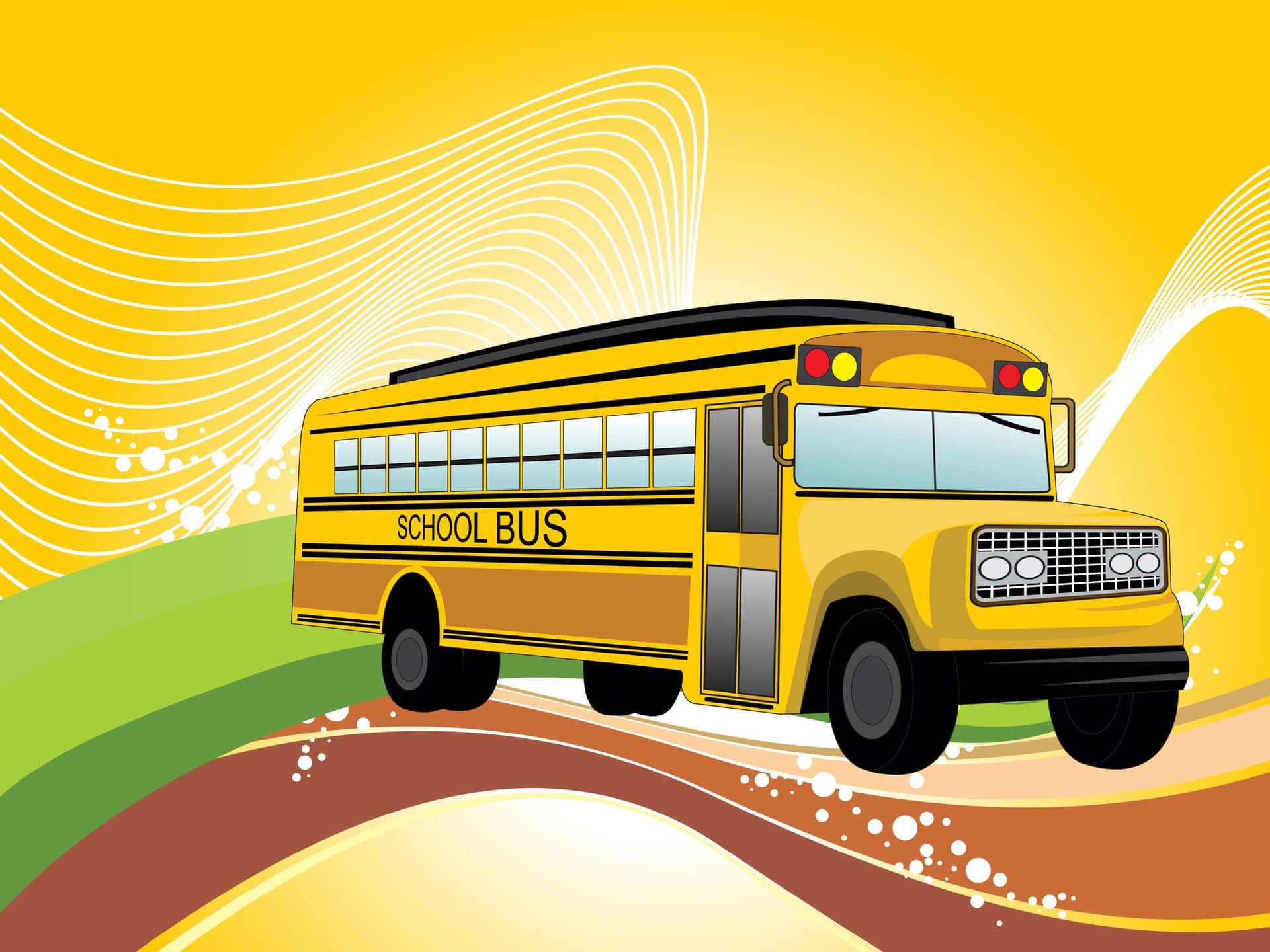 Digital Illustration Yellow School Bus Wallpaper