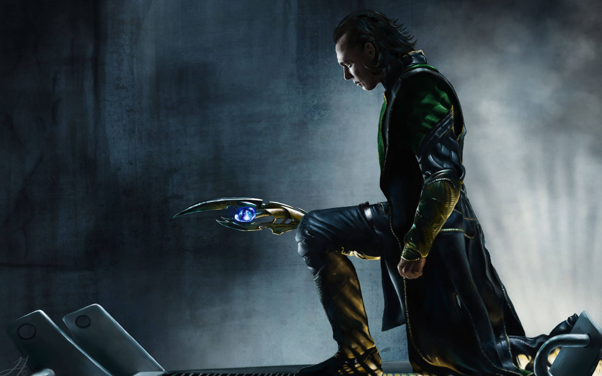 Kneeling Loki - the God of Mischief Wallpaper