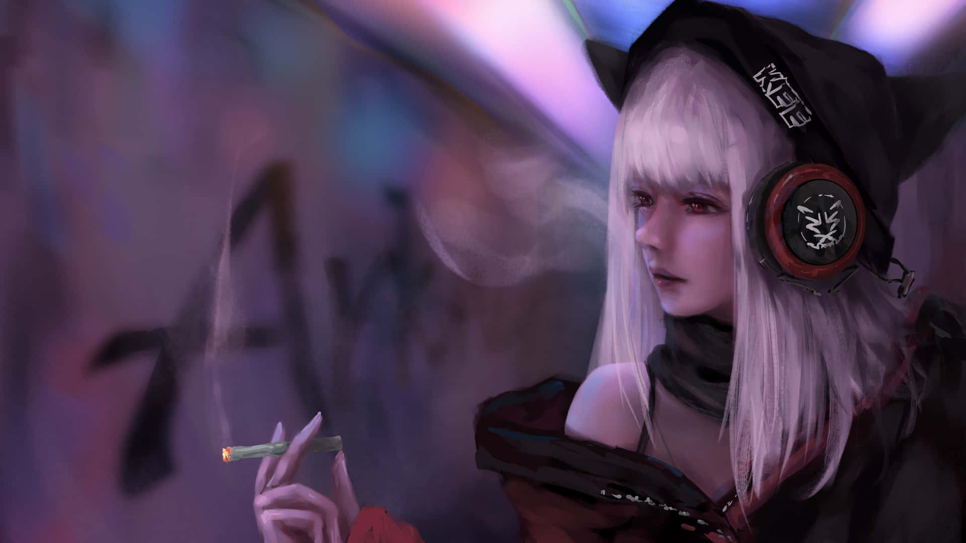 Digital Painting Of An Anime Girl Smoking Wallpaper