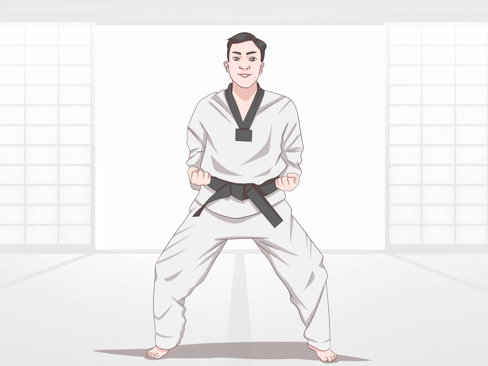 Fondode Pantalla De Pintura Digital Del Deporte De Taekwondo En El Contexto De Shoji. Fondo de pantalla