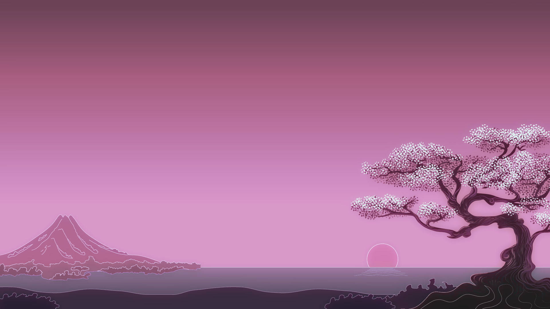 Digital Pink Color Floral Tree Wallpaper