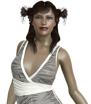 Digital Portraitofa Womanin White Dress PNG