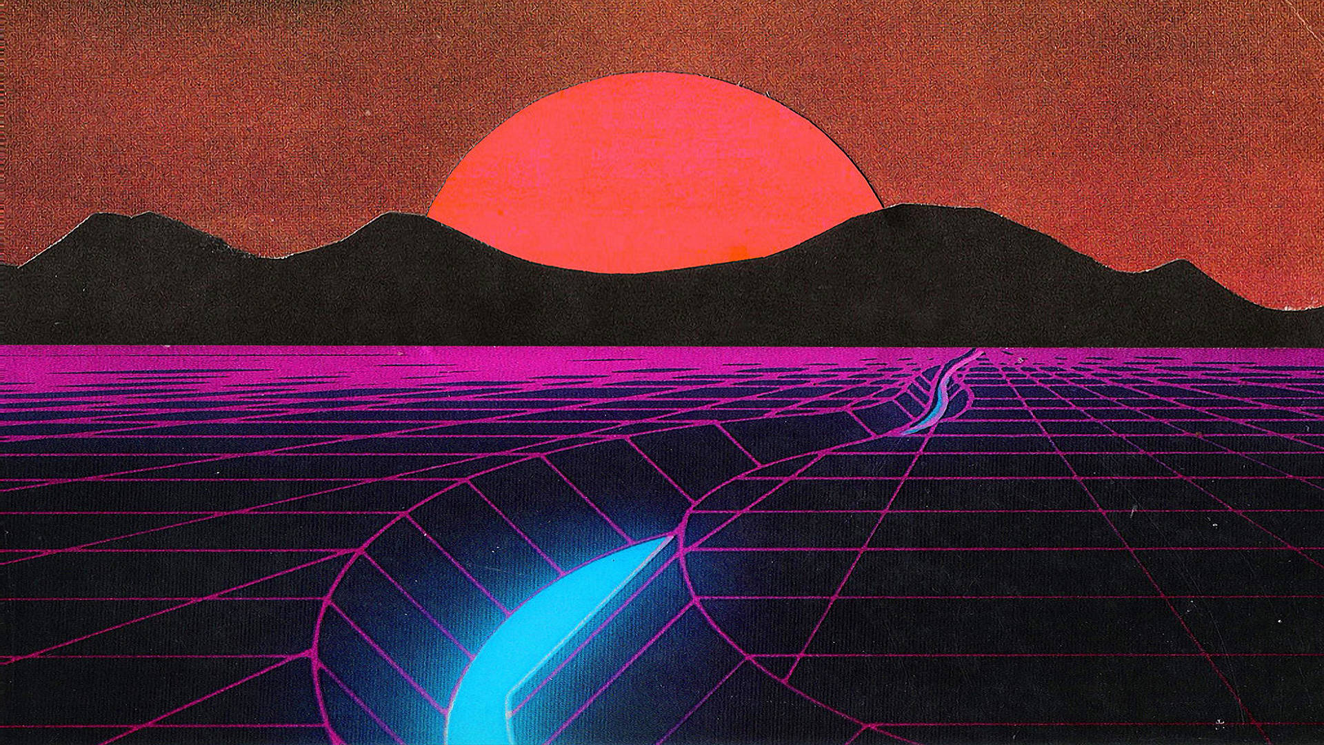 Digital Synthwave Sunset Picture