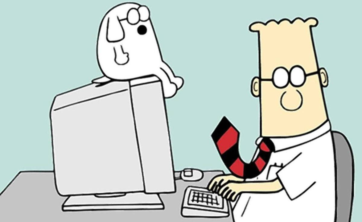 Dilbert And Dogbert On Monitor Wallpaper
