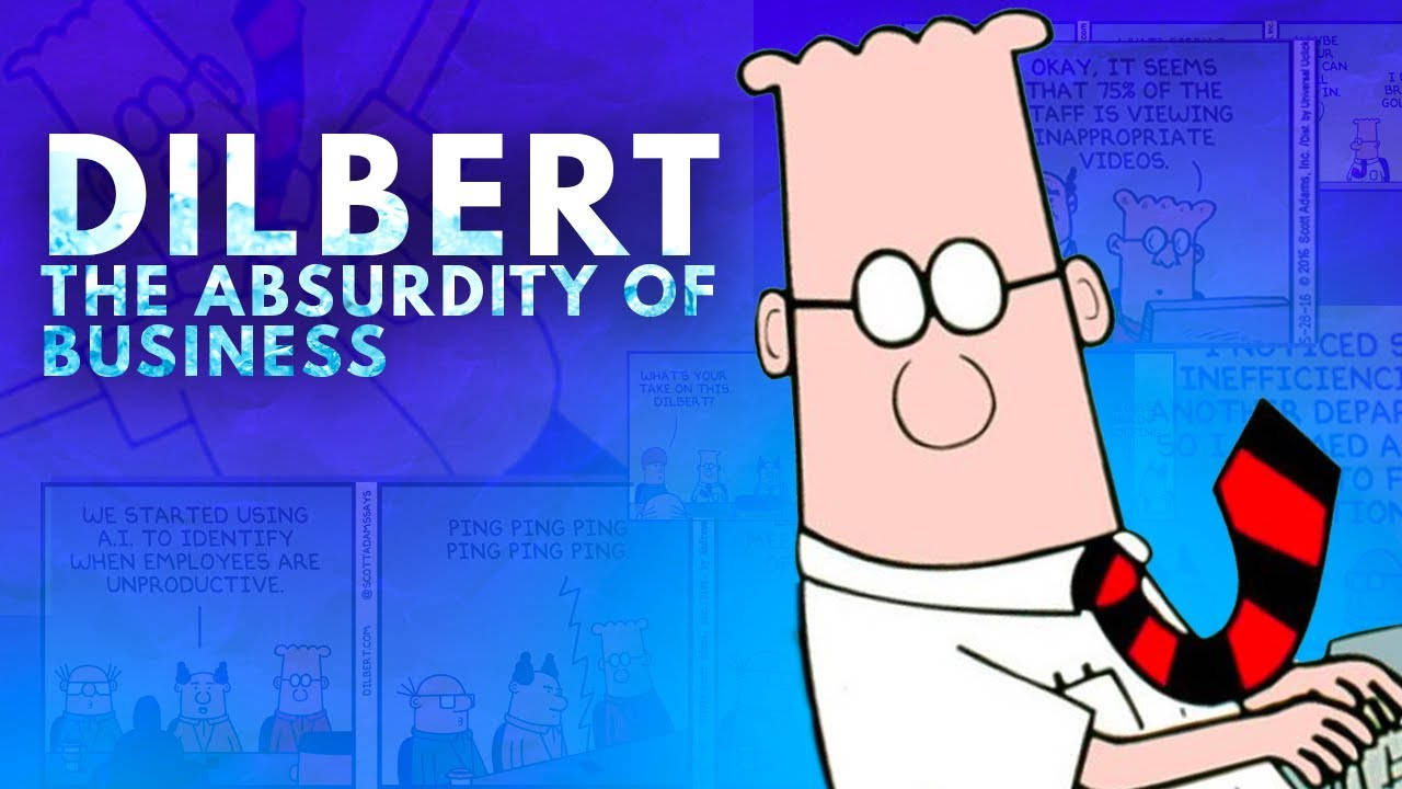 Dilbert at Office Desk with Coworkers in a Comic Strip Panel Wallpaper