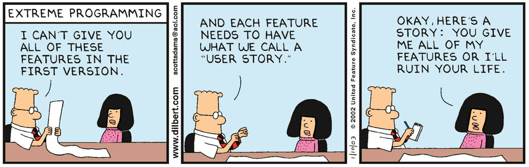 Dilbert Comic On Programming And Features Wallpaper