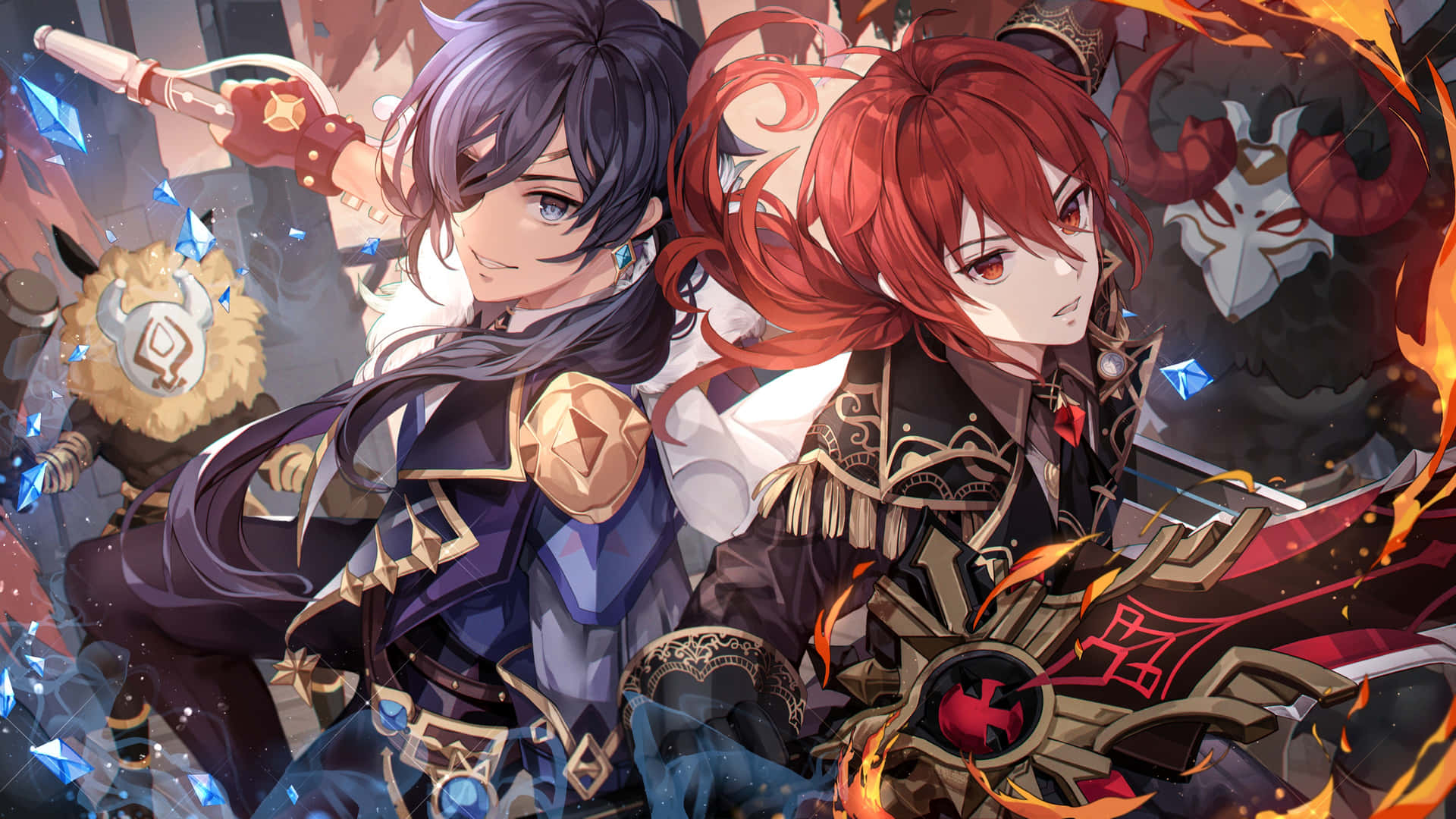 Diluc With Other Characters Wallpaper