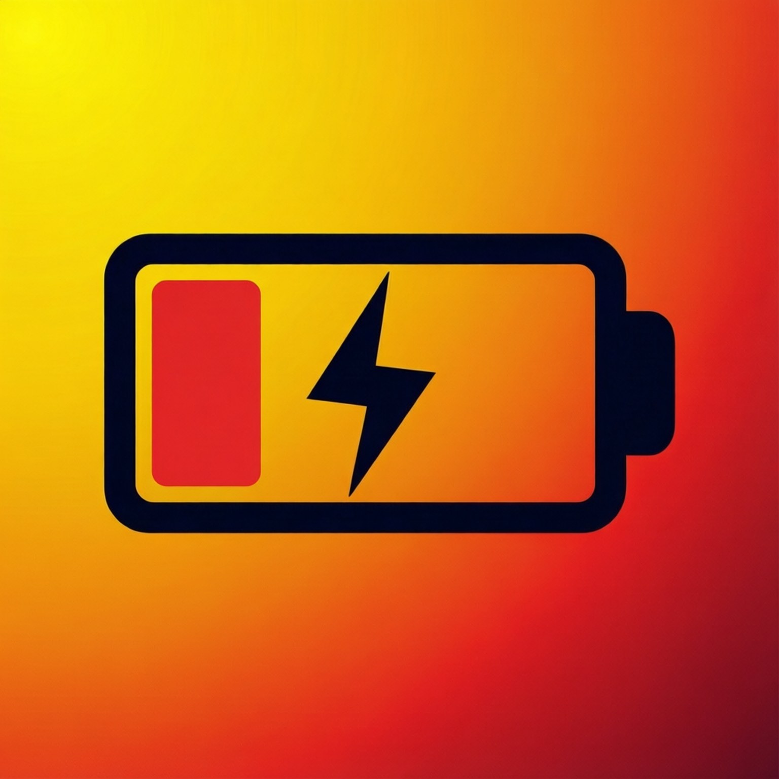 Battery icon with a dim lightning bolt on yellow-to-red gradient background.