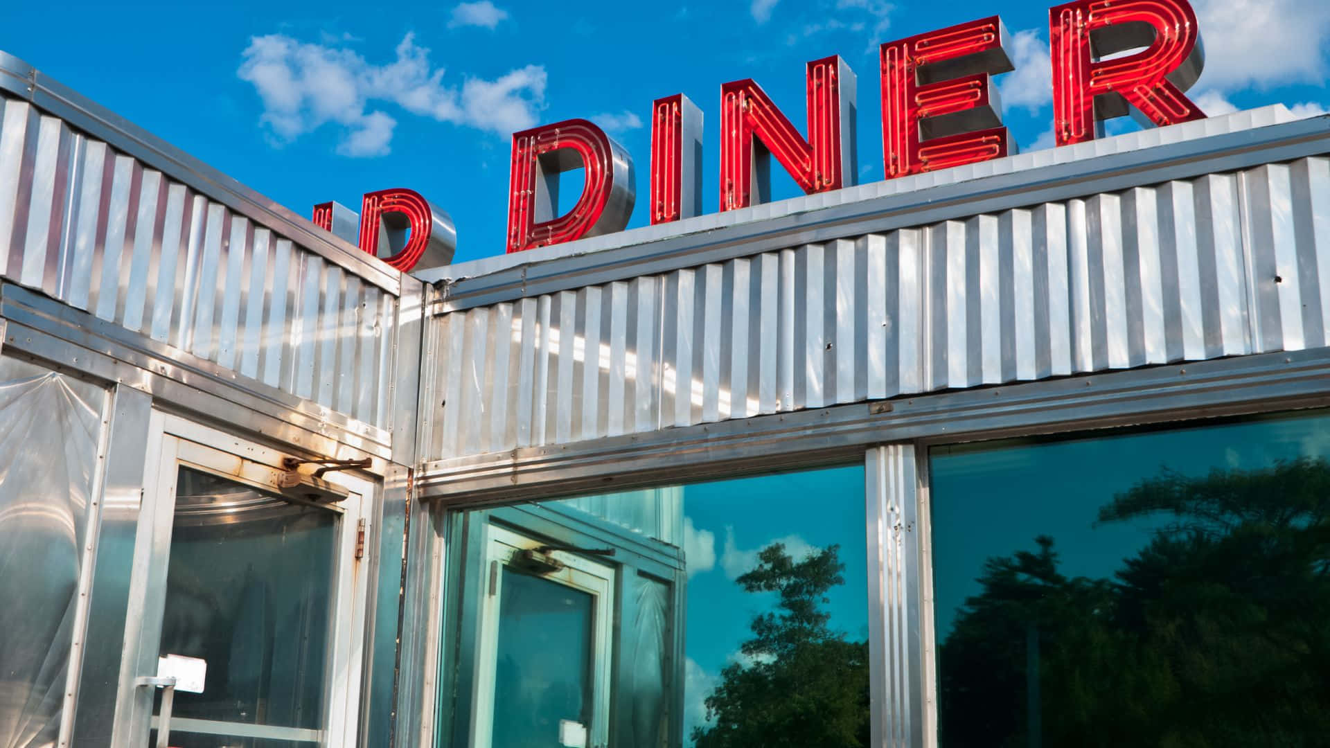 Retro Diner with Red Booths and Vintage Decor