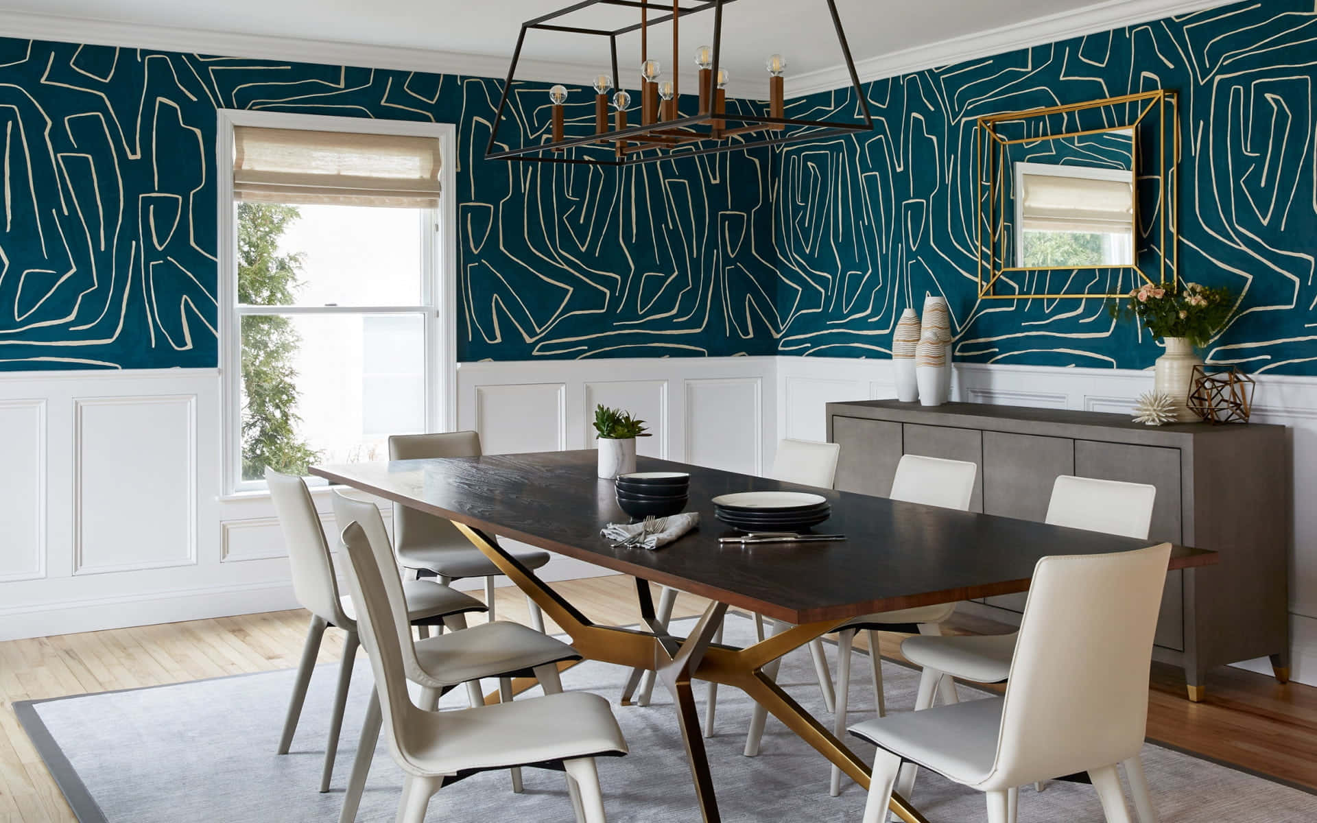 Dining Room With Abstract Wall Picture