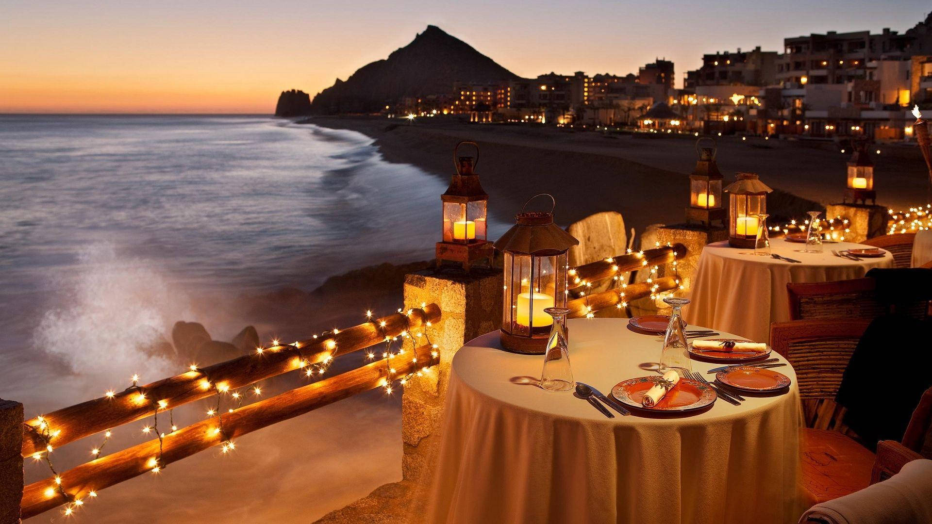 Dinner By The Sea Background