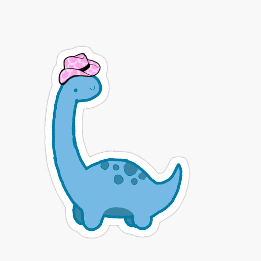 Enblå Dinosaurie Med En Rosa Hatt Klistermärke