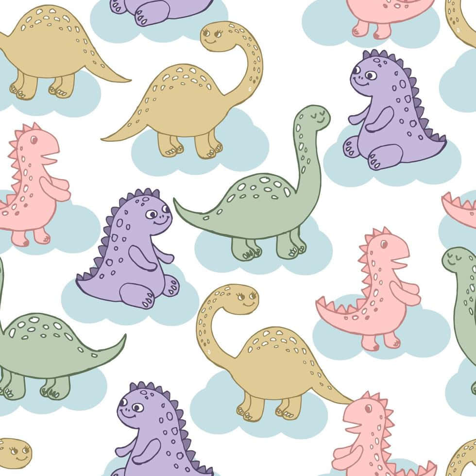A Seamless Pattern Of Dinosaurs On A White Background