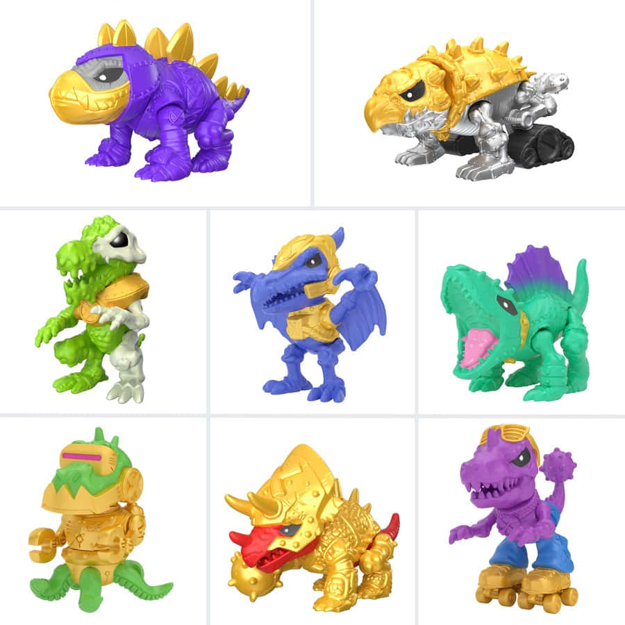 A Set Of Different Colored Dinosaur Toys