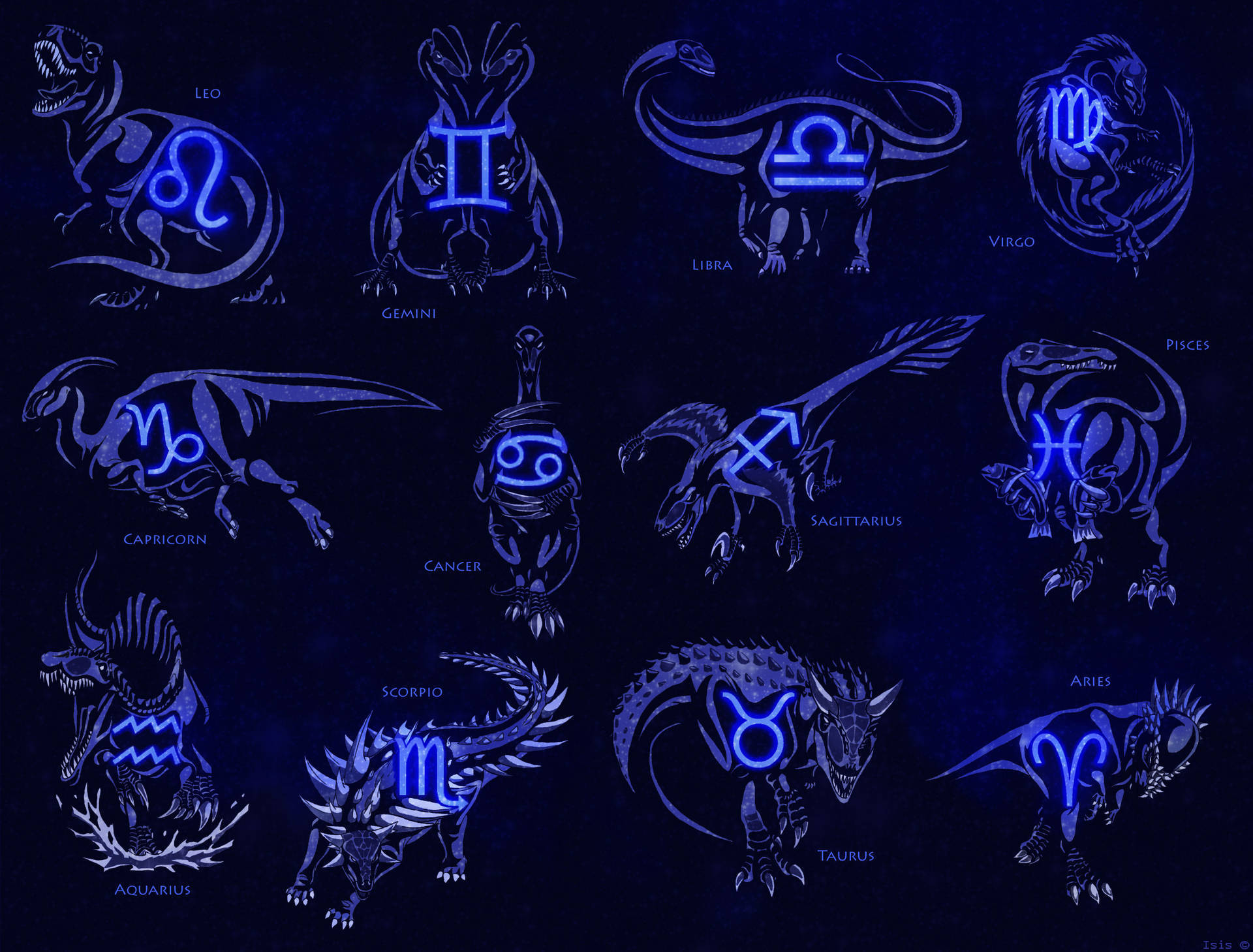 Dinosaur Astrology Zodiac Signs Wind Element Wallpaper