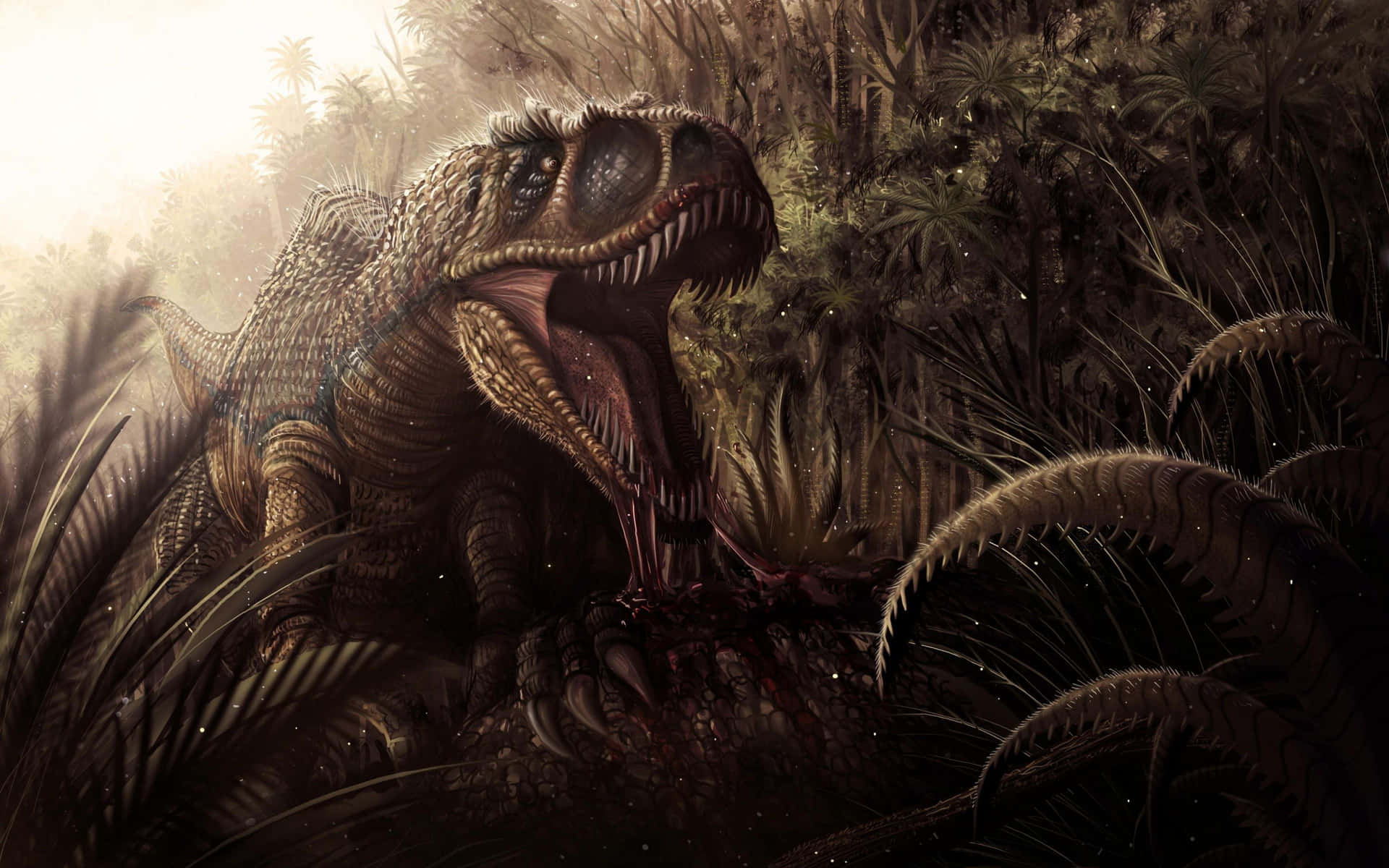 Enmajestätisk Tyrannosaurus Rex Vandrar Omkring På Marken.