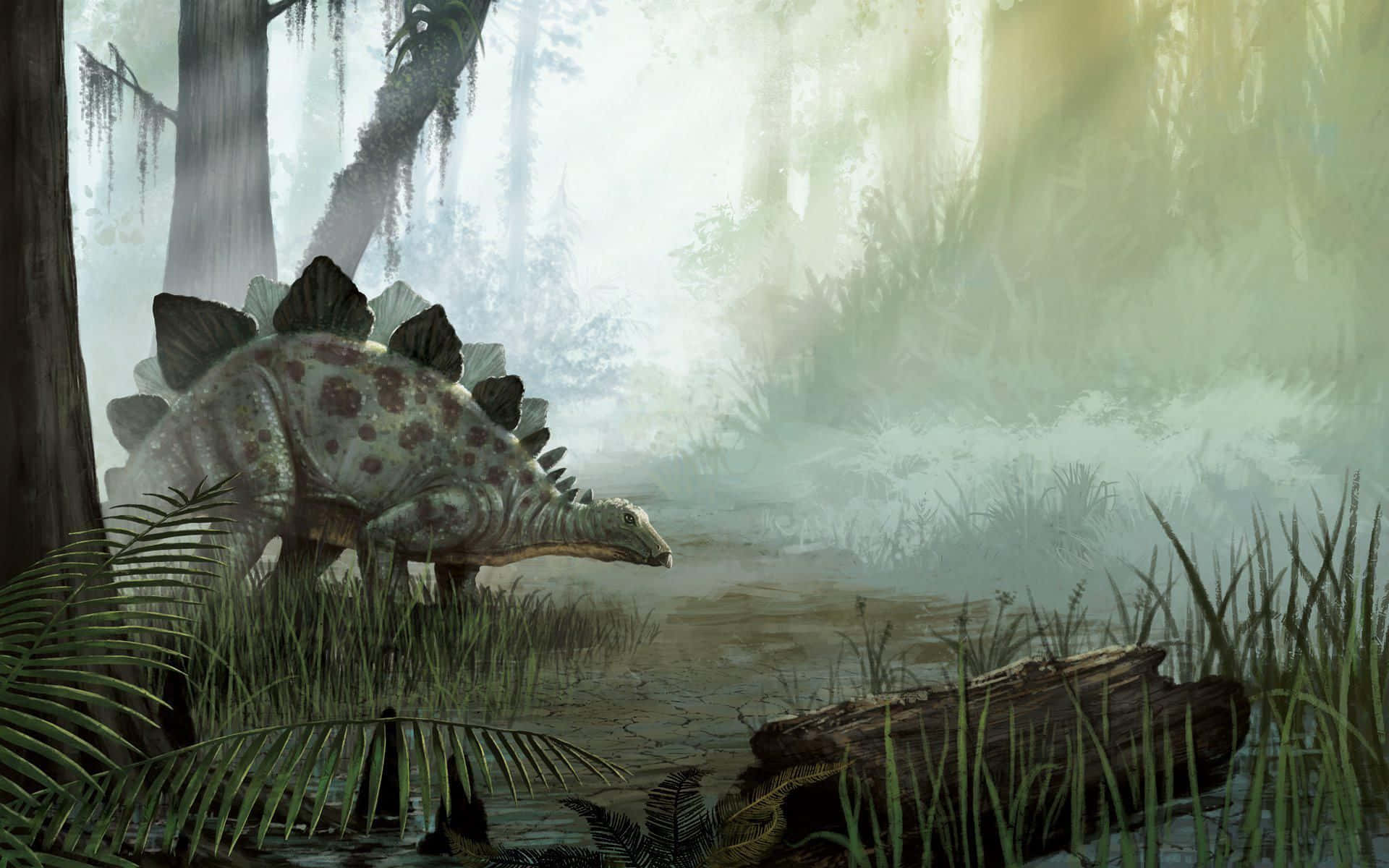 Endinosaurie Går Genom Skogen.