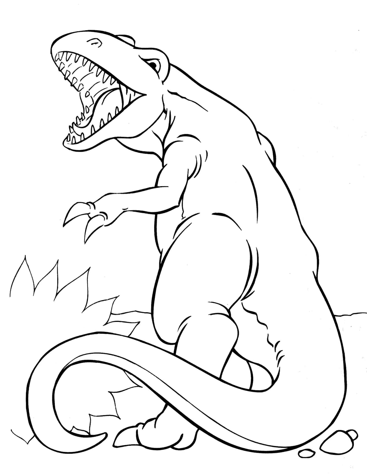 A T - Rex Coloring Page With A Mouth Open