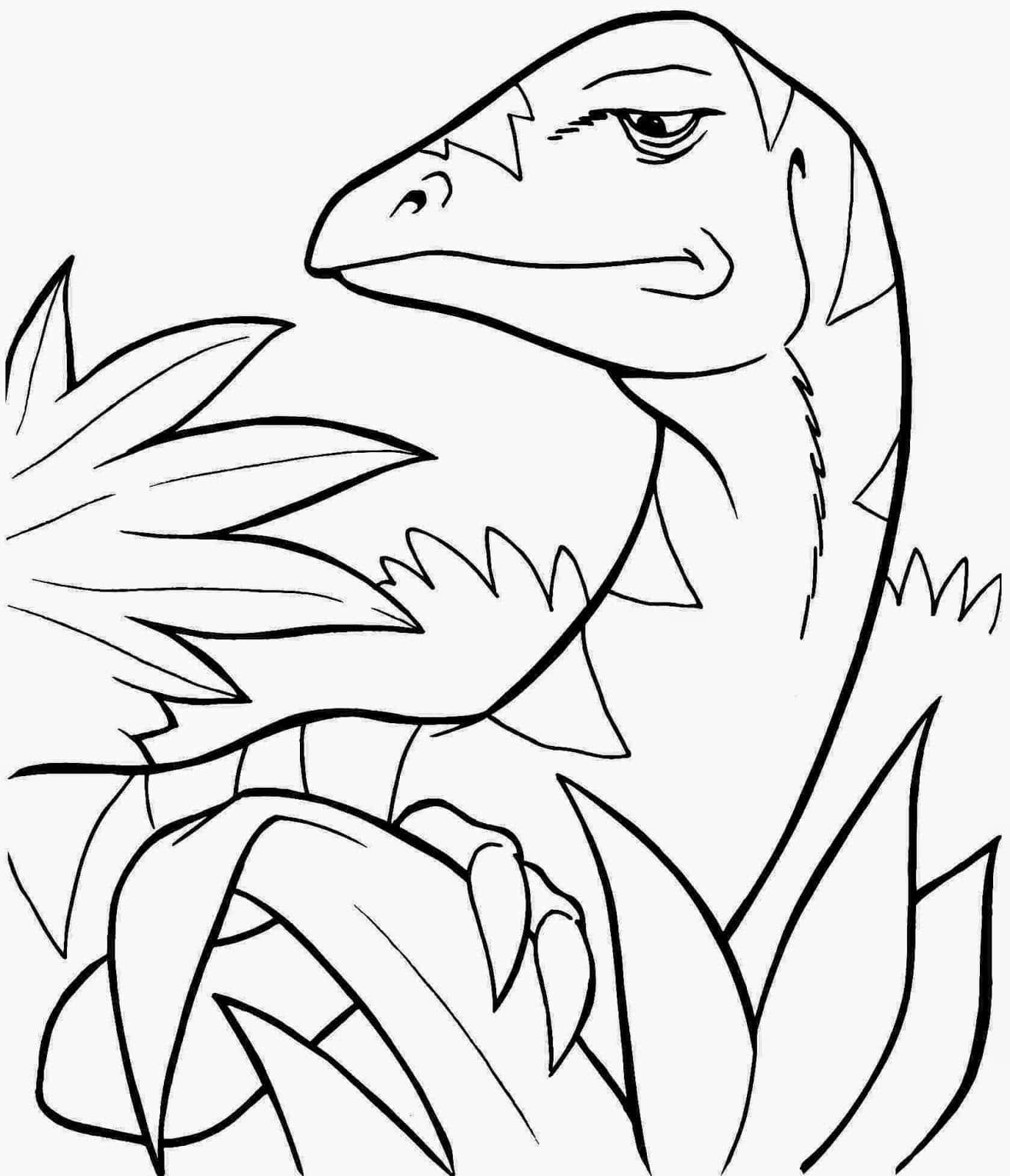 A Dinosaur Coloring Page With A Leaf In The Background
