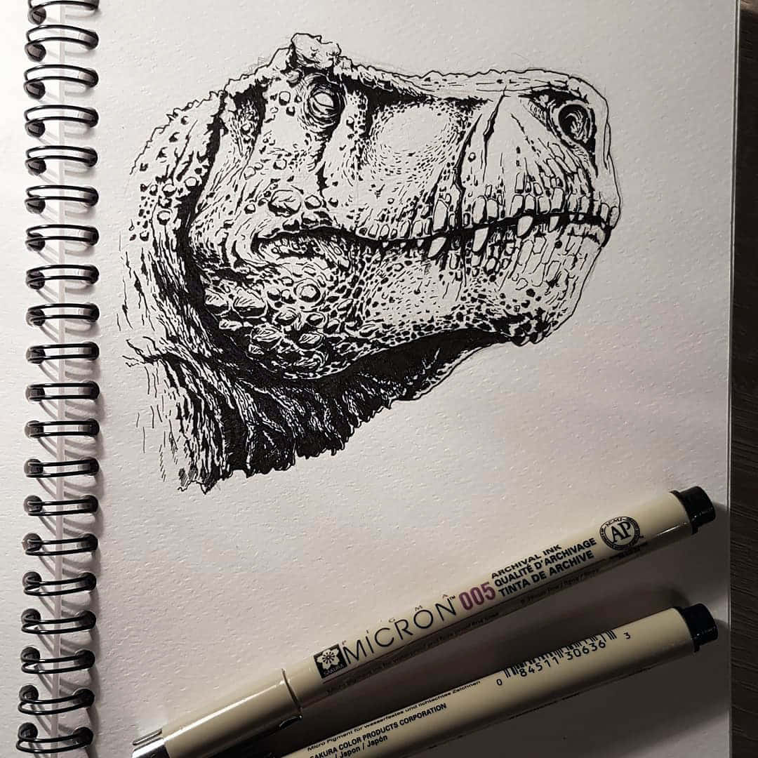 A Drawing Of A Dinosaur With Pens On It