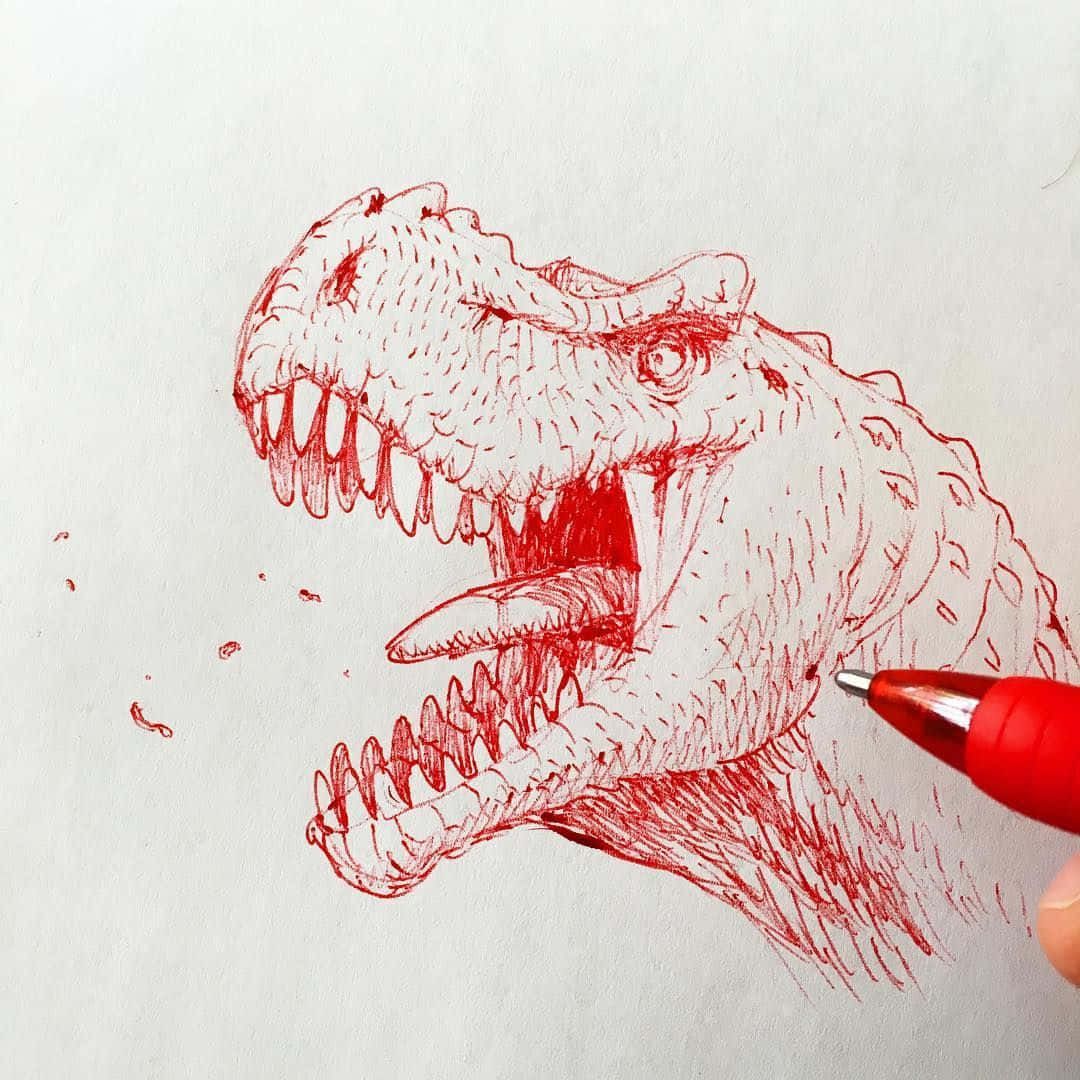 A detailed drawing of a prehistoric dinosaur
