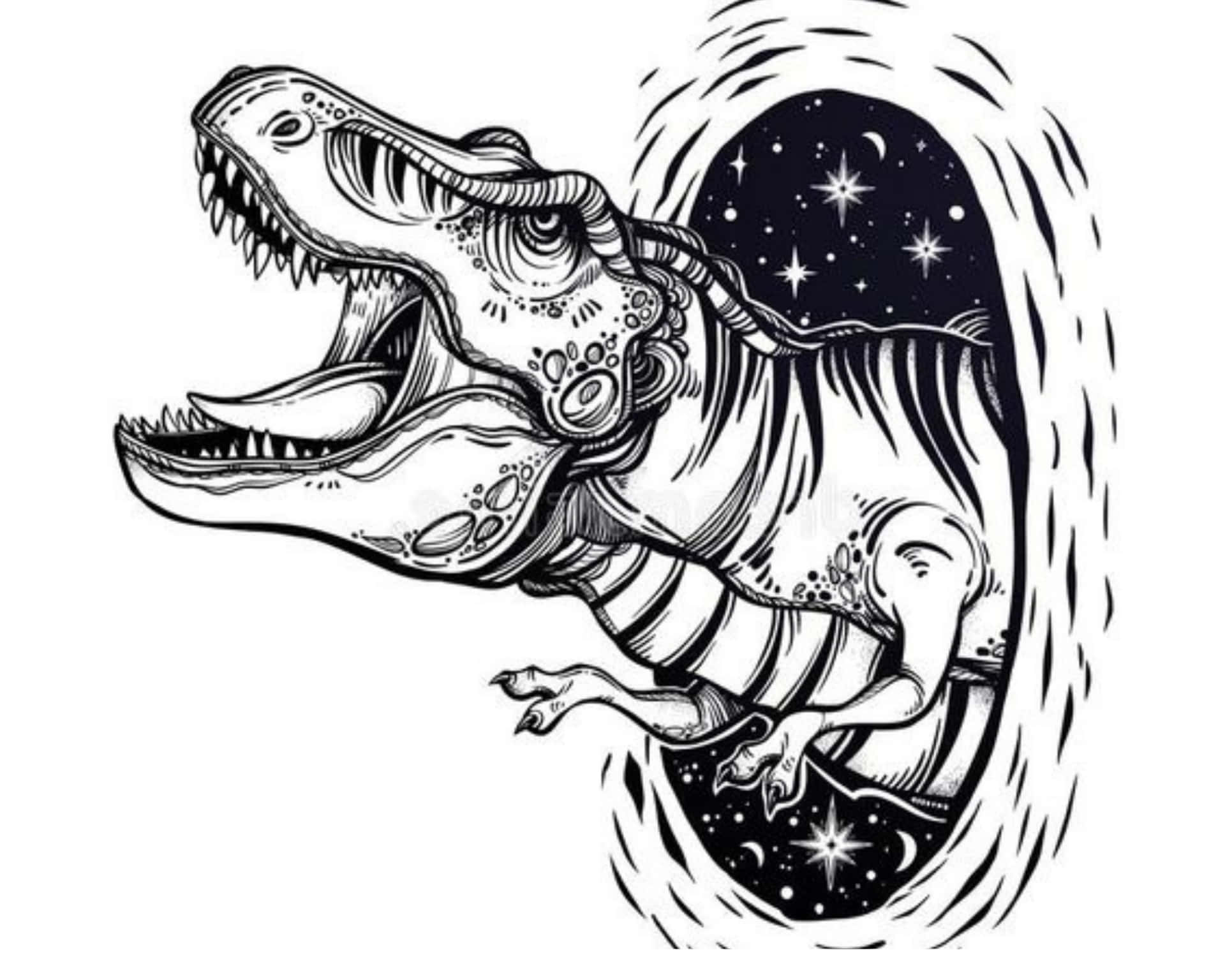 Endetaljerad Teckning Av En Vrålande T-rex Dinosaurie.