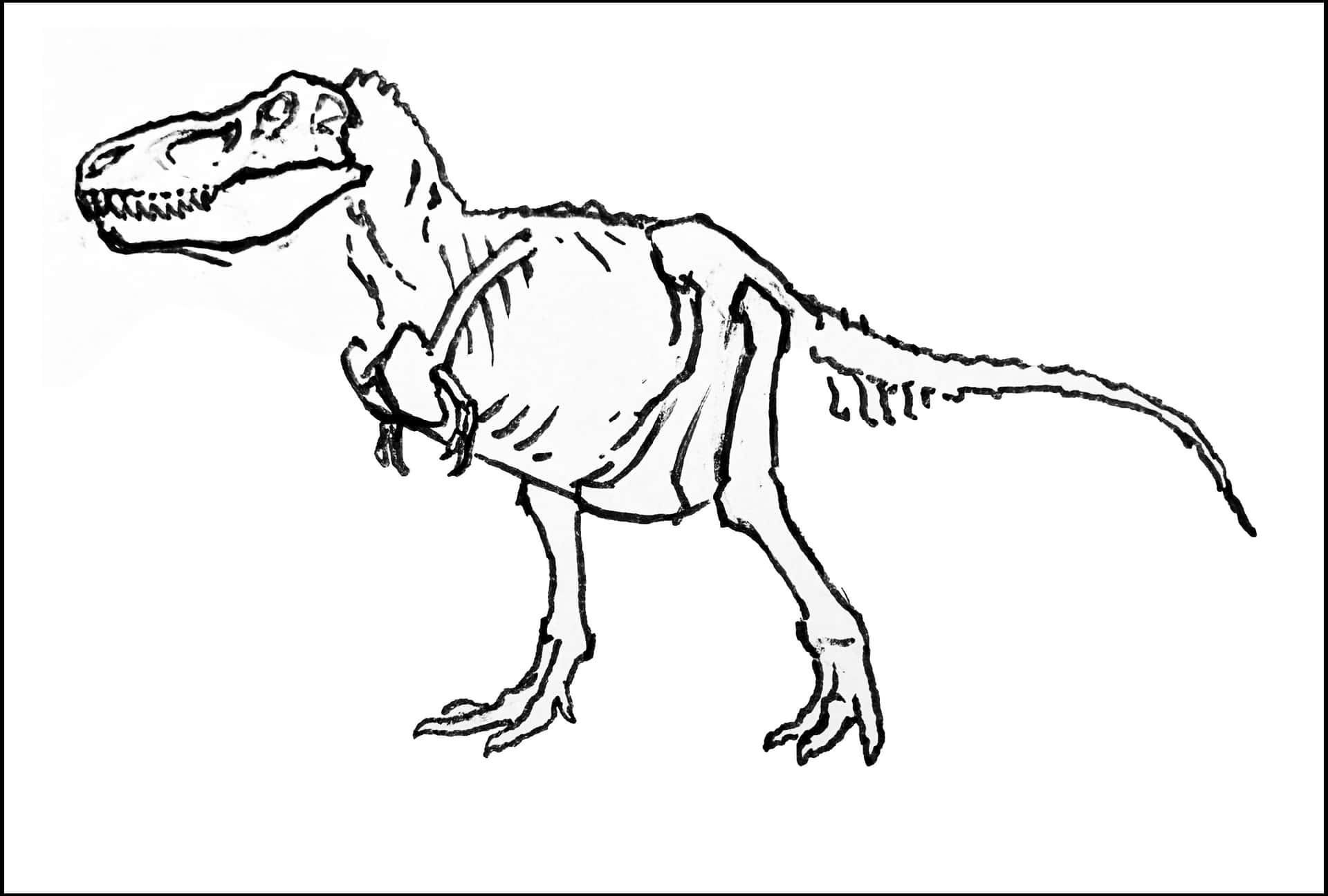 Endetaljerad Blyertsteckning Av En Dinosaurie.