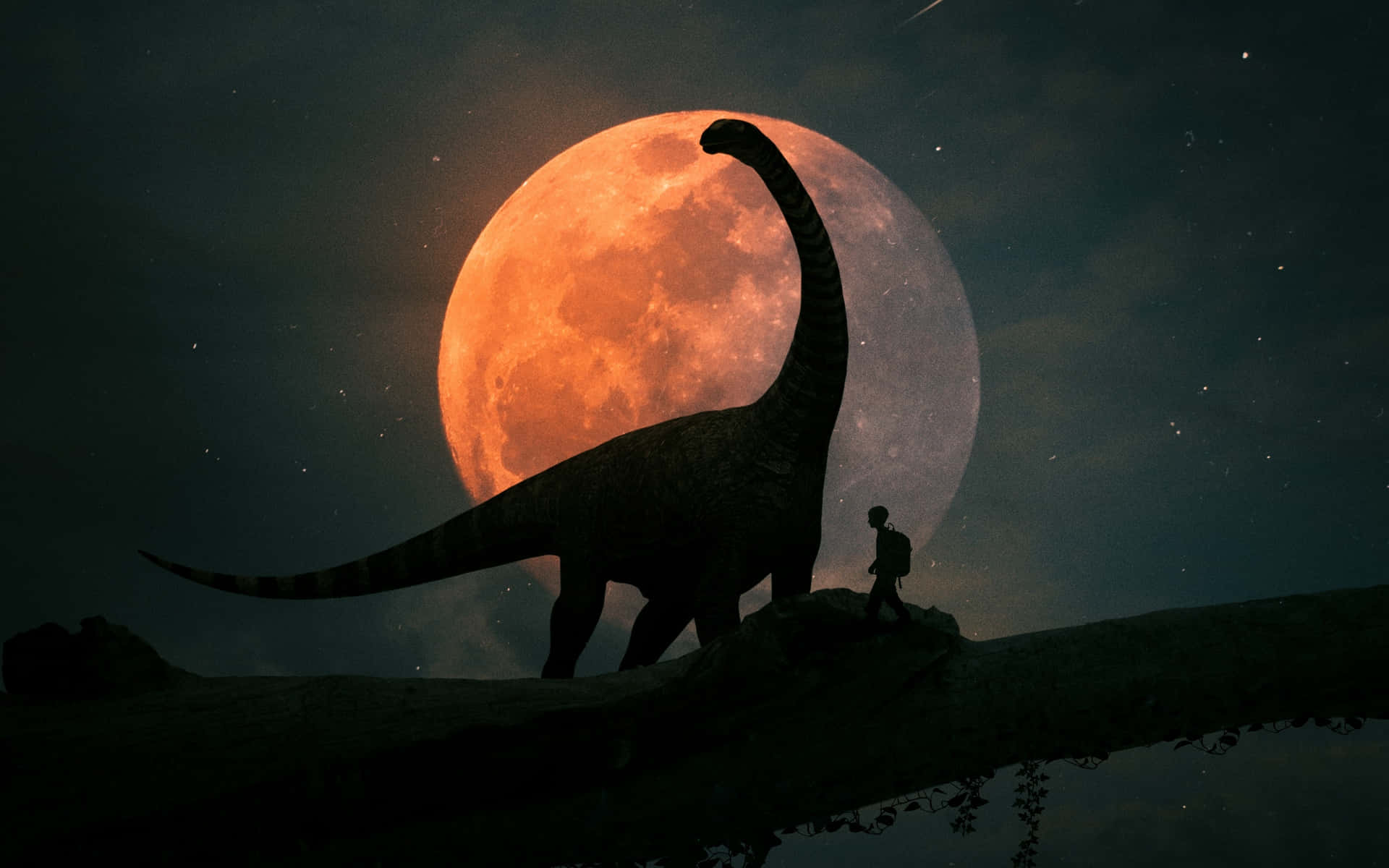 Dinosaur Moonlight Silhouette Wallpaper
