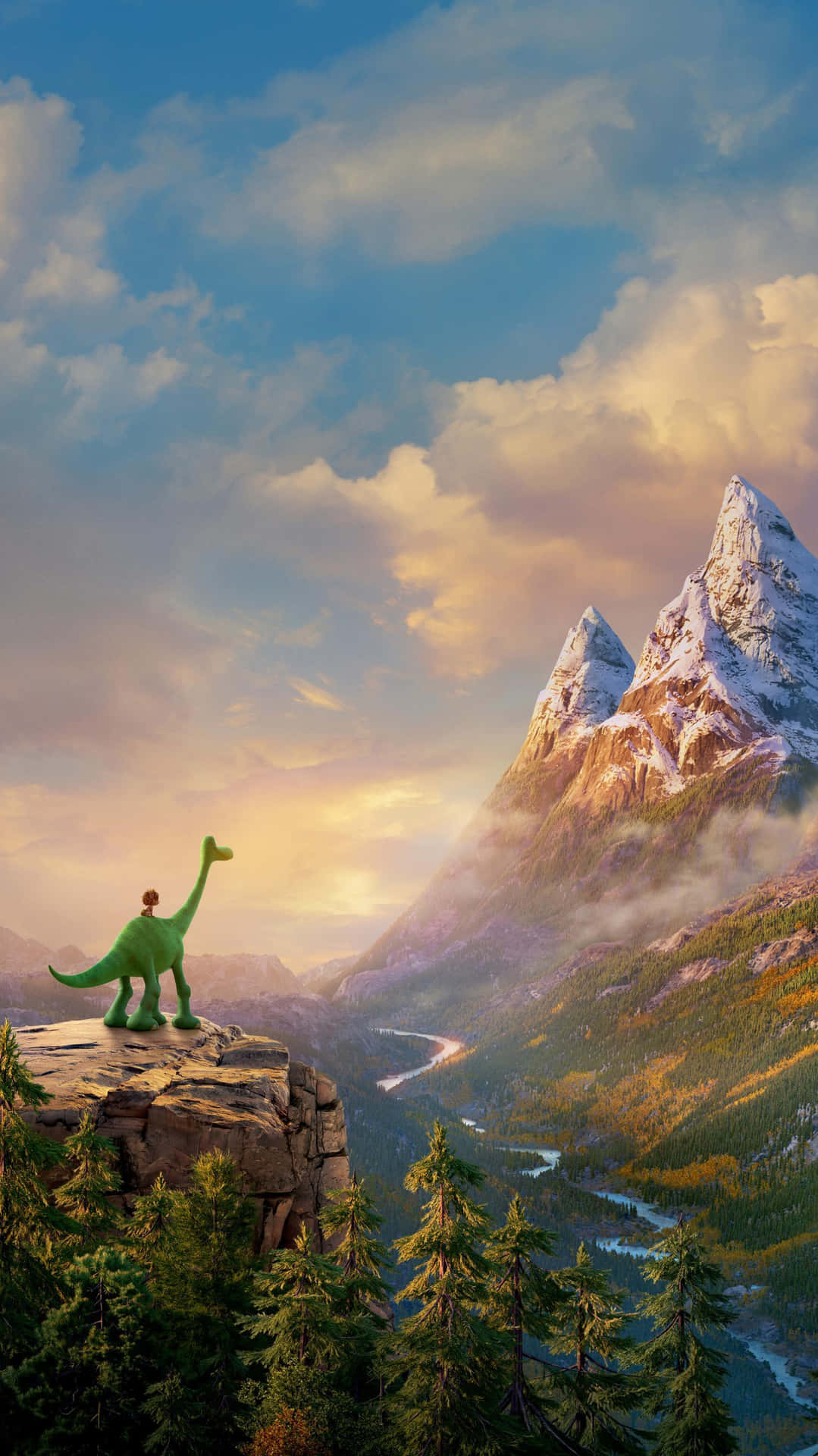 Dinosaur Overlooking Mountain Valley Wallpaper