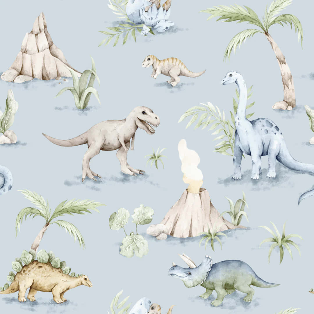 Dinosaur Pattern Watercolor Illustration Wallpaper