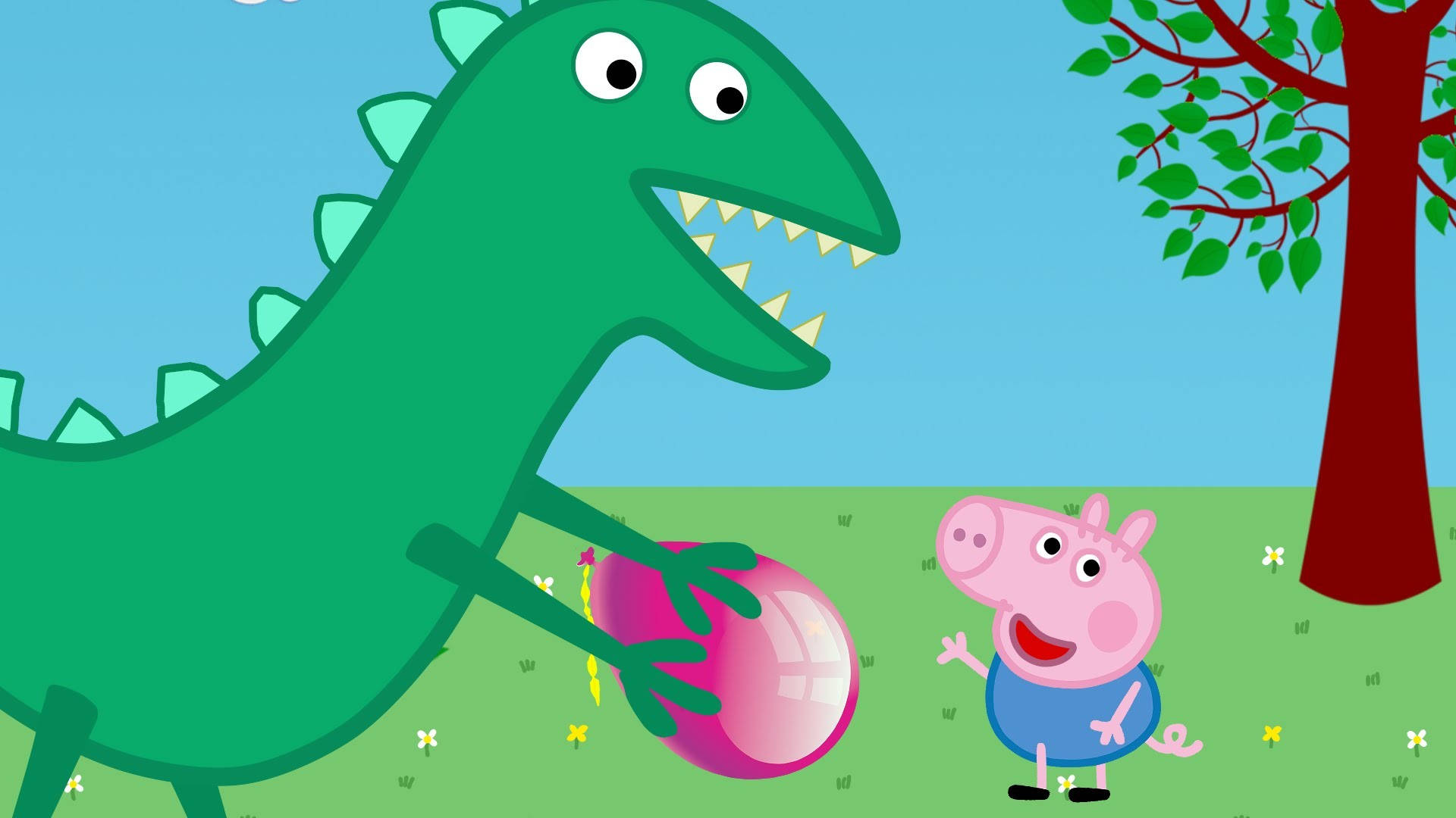 Peppa Pig and her best friend, the dinosaur, hanging out at the park Wallpaper