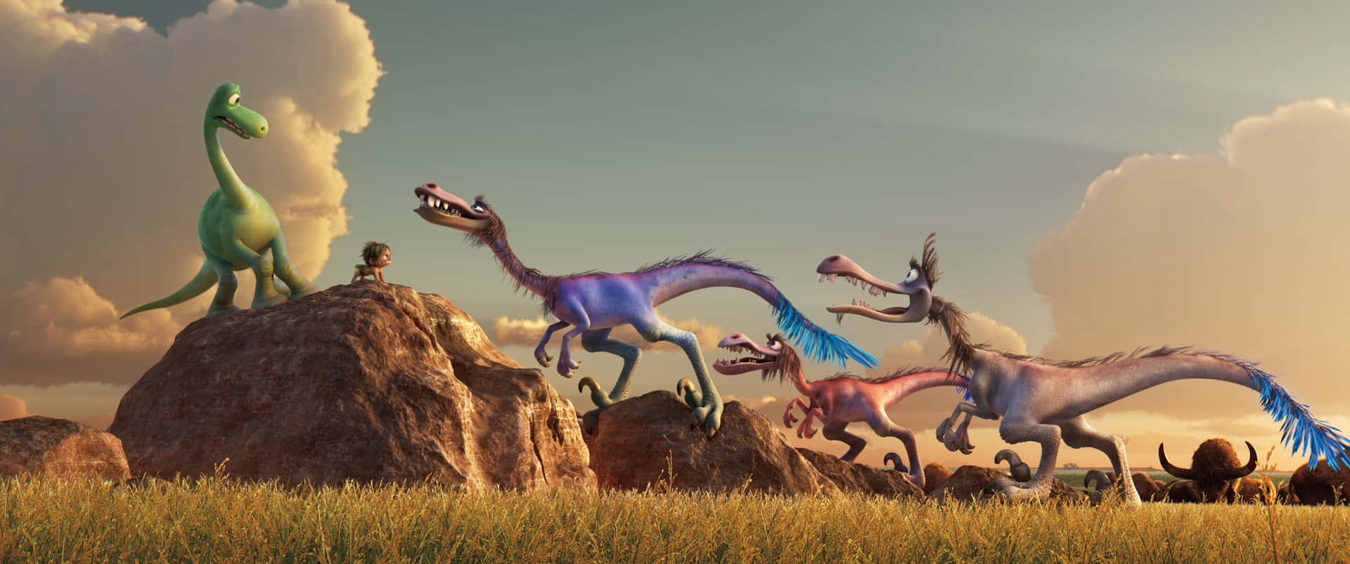 Majestic View Of Dinosaurs Roaming In The Wilderness