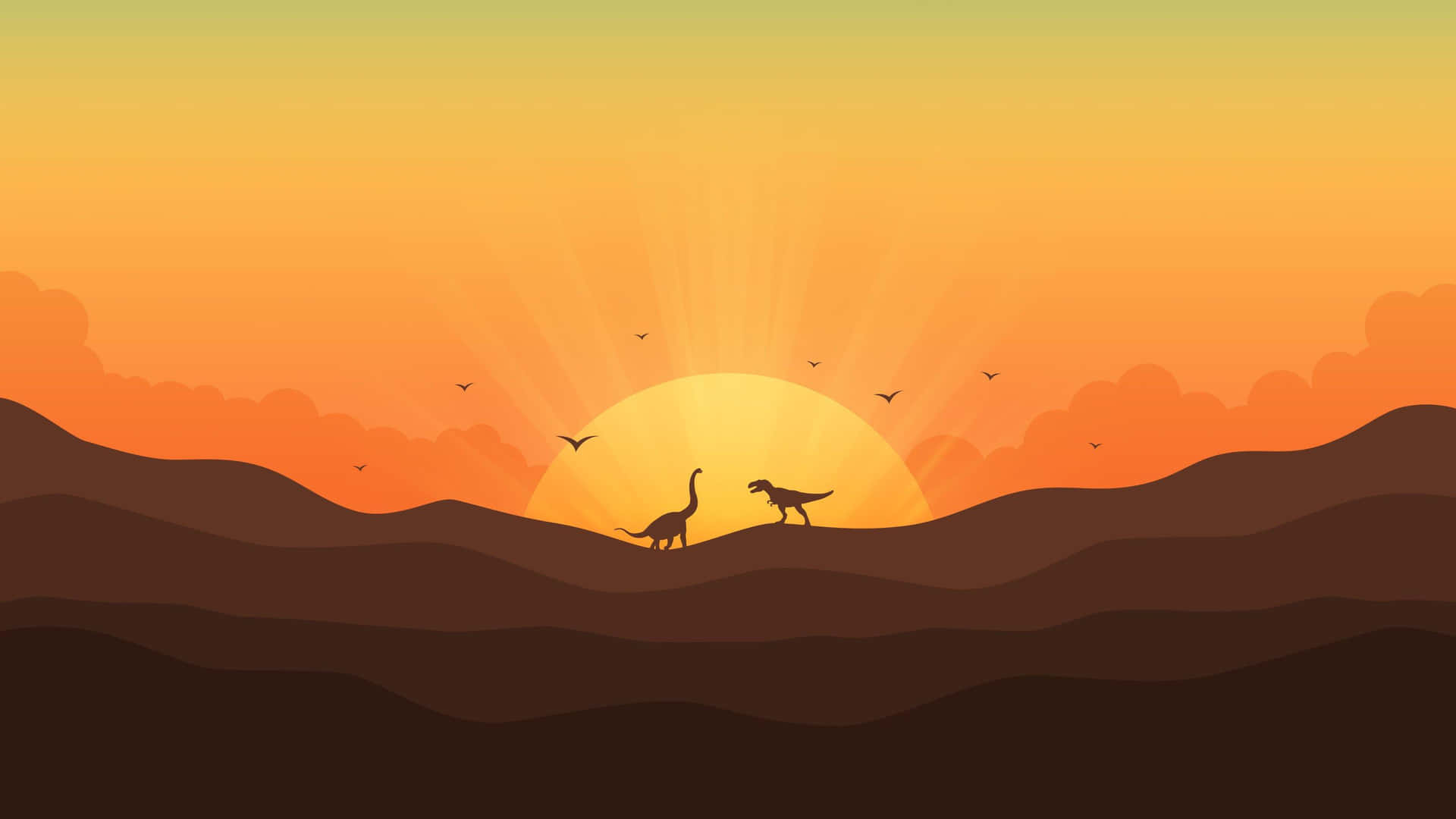 Gradient Sunset Aesthetic Dinosaurs Picture