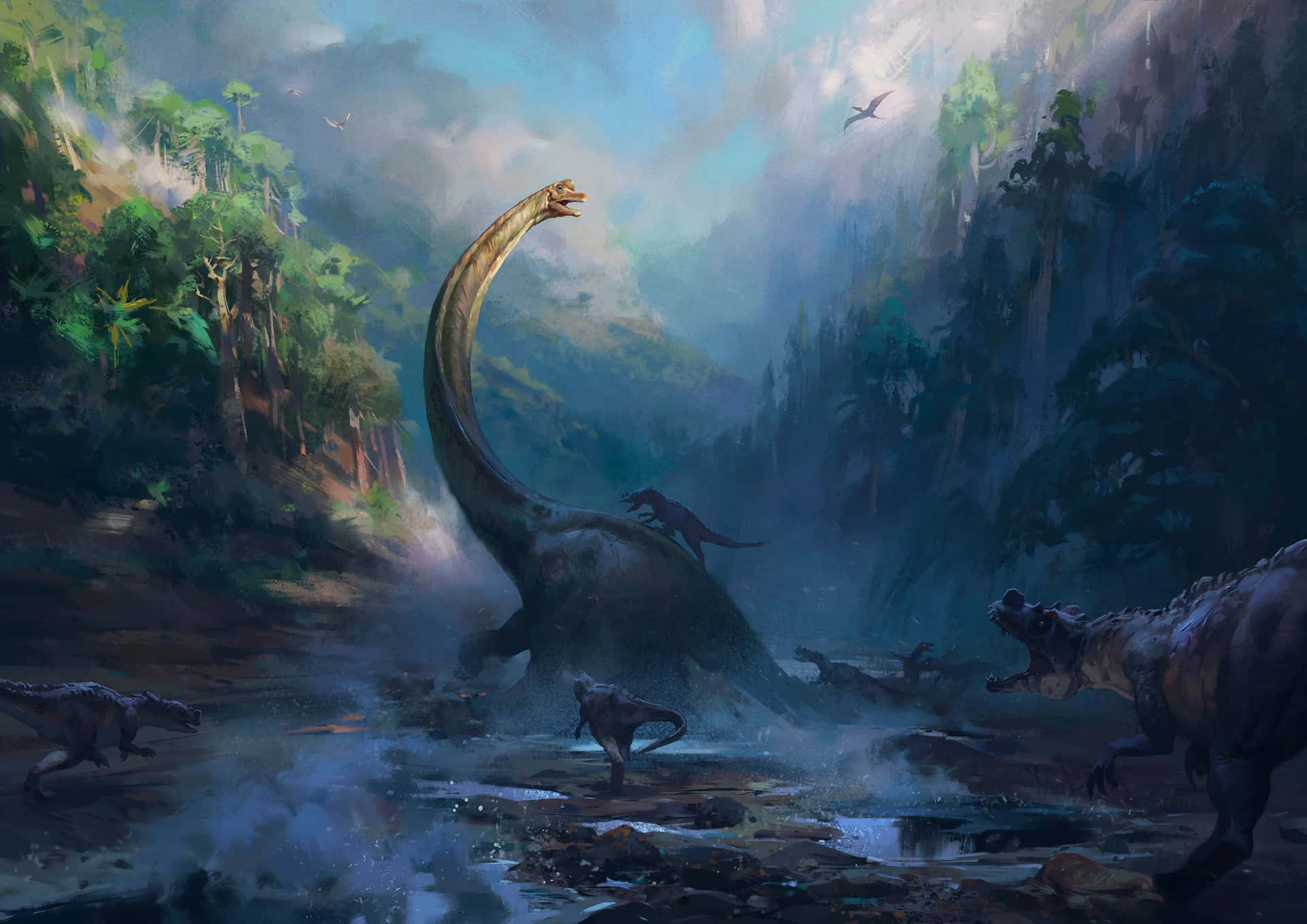 Imagende Dinosaurios En La Isla Fantasía Con Arte