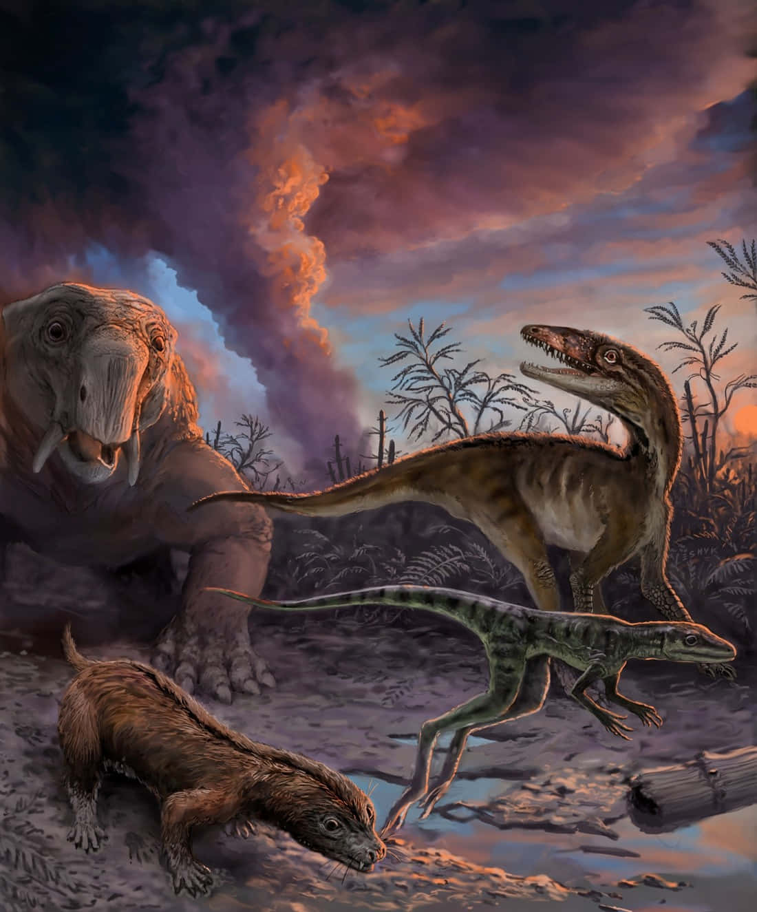 Dinosauriernastriasiska Och Jurassiska Utrotningsteckning.