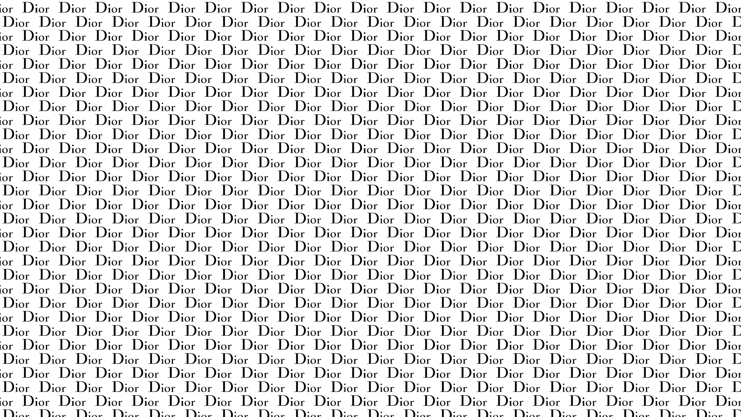 "Capture the elegance and prestige of iconic French luxury with Dior" Background — Repeating text pattern of the word 'Dior' in bold black font on a plain white background.