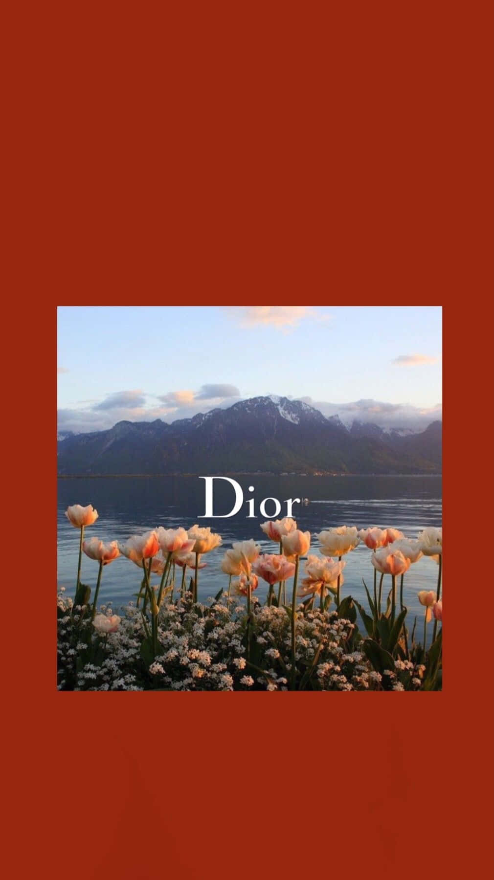 Dior Branded Mountain Lake Floral Backdrop Wallpaper