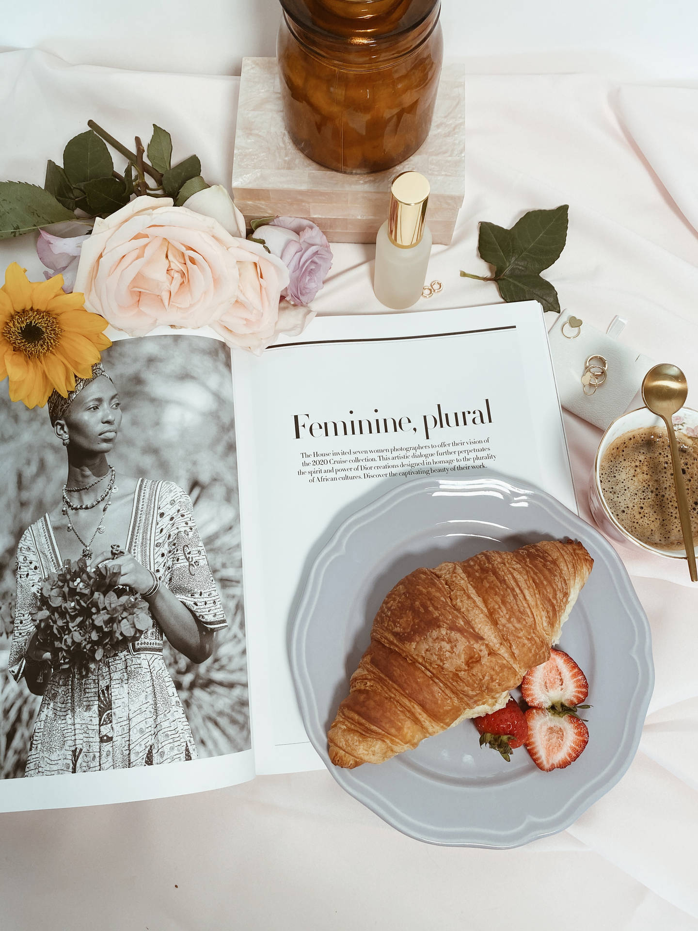 Dior Magazine And Croissant Wallpaper