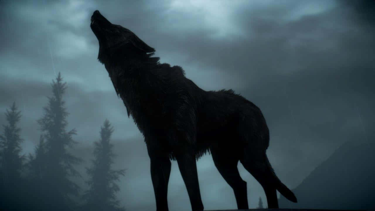 Majestic Dire Wolf roaming through the wilderness Wallpaper