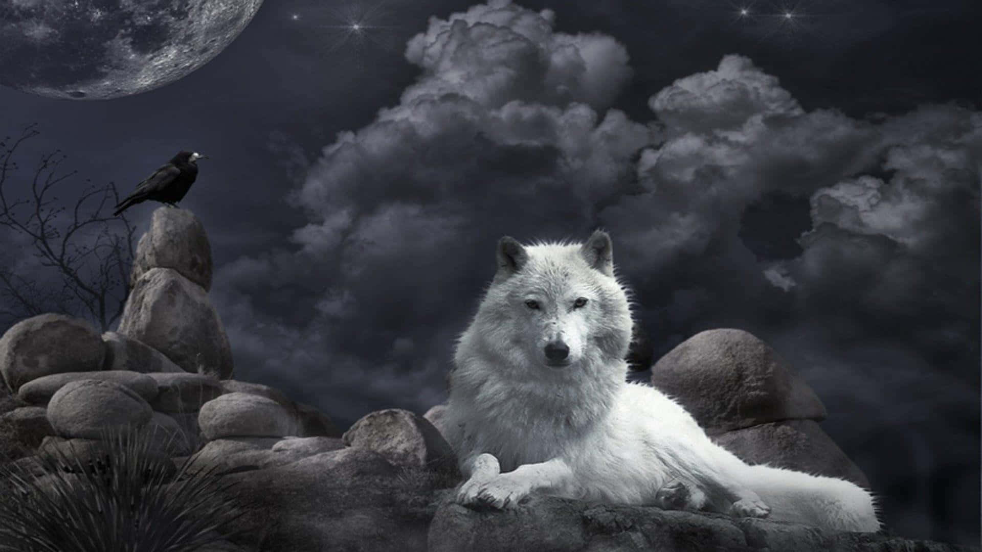 Majestic Dire Wolf Prowling in a Snowy Landscape Wallpaper