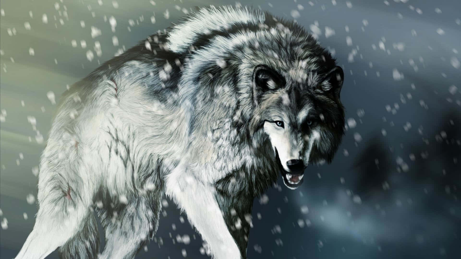 Majestic Dire Wolf in a Enchanting Forest Wallpaper