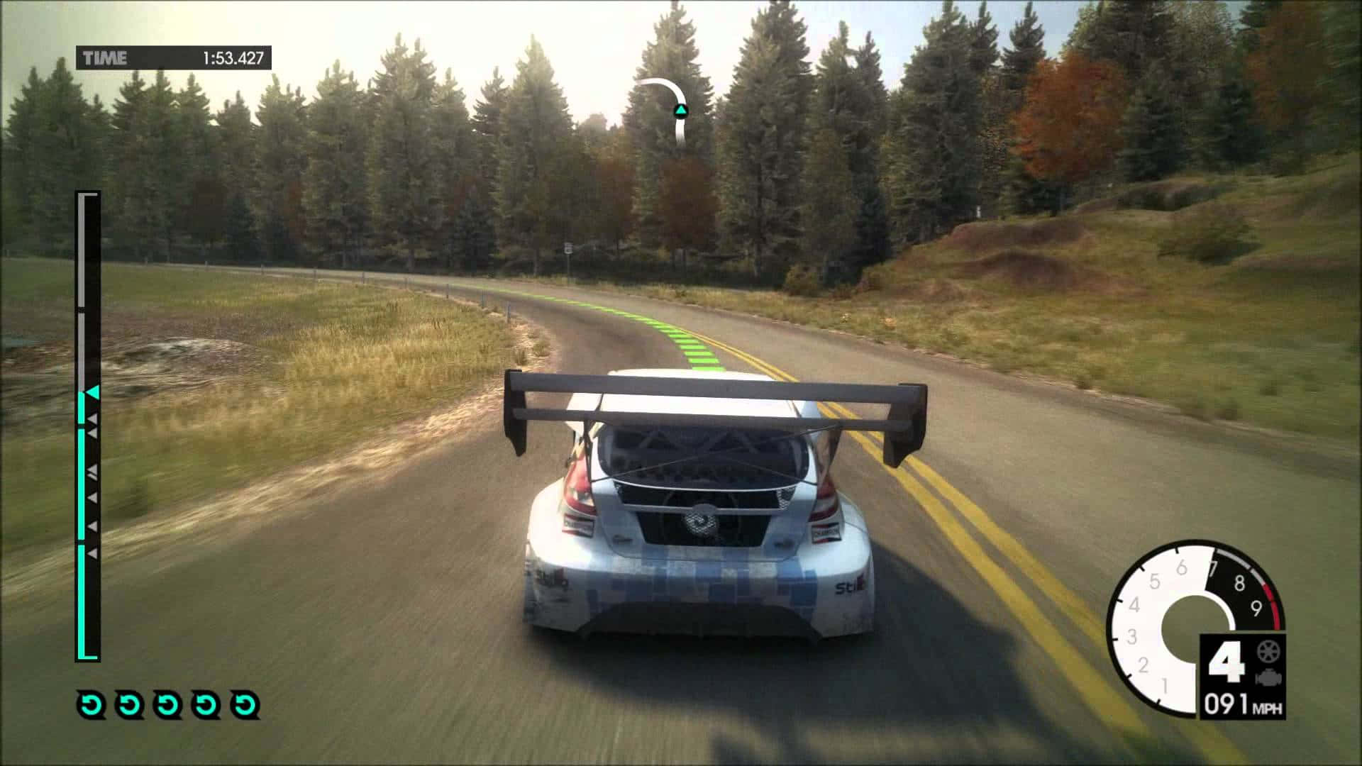 A Screenshot Of A Racing Game With A Car Driving Down A Road