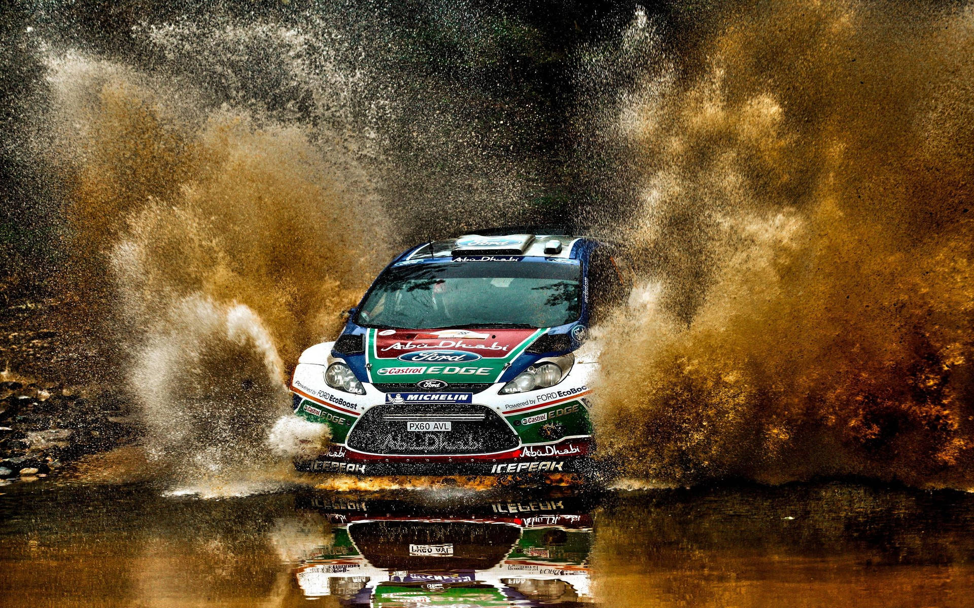 Dirt Car Ford Fiesta Water Splashes Wallpaper
