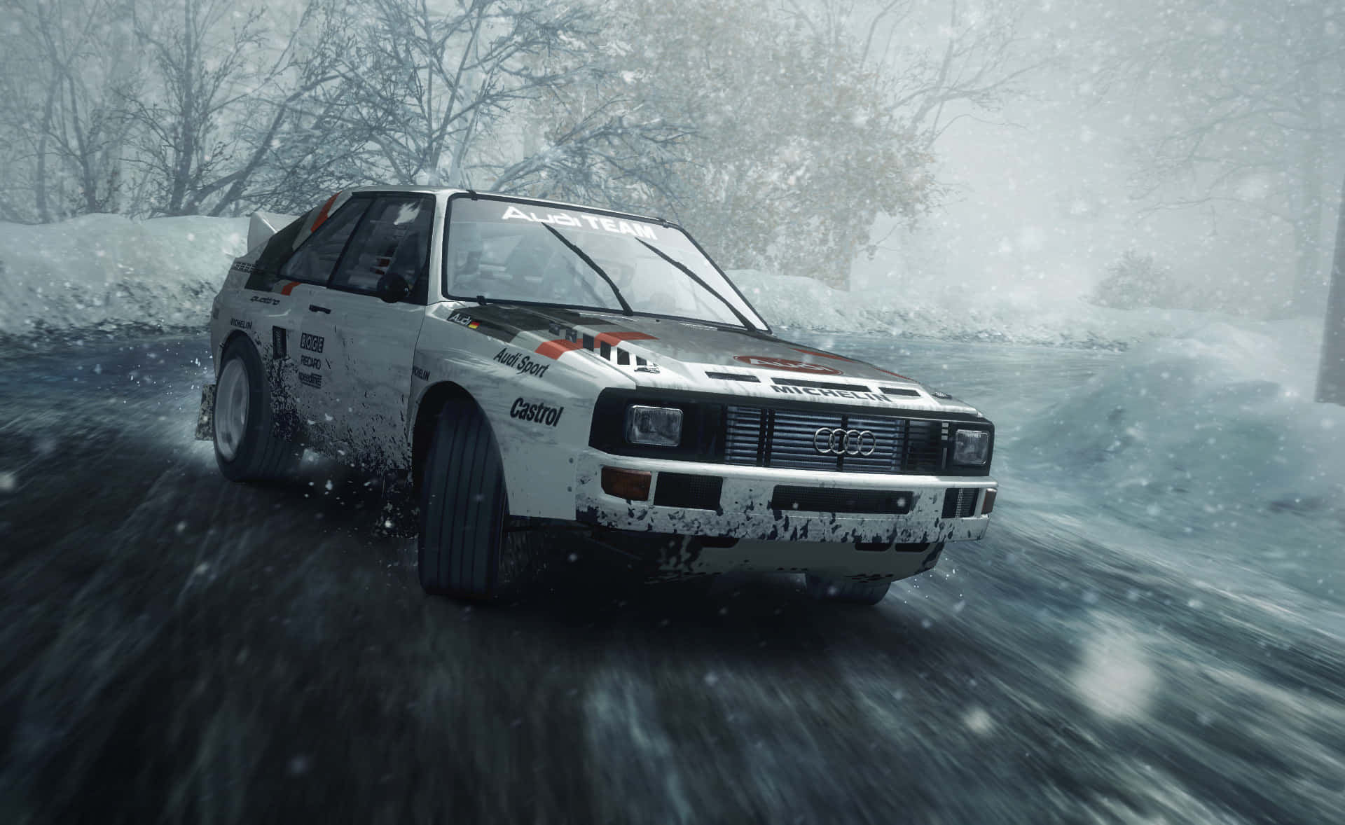Dirt Rally Game Car On Snowy Winter Road Wallpaper