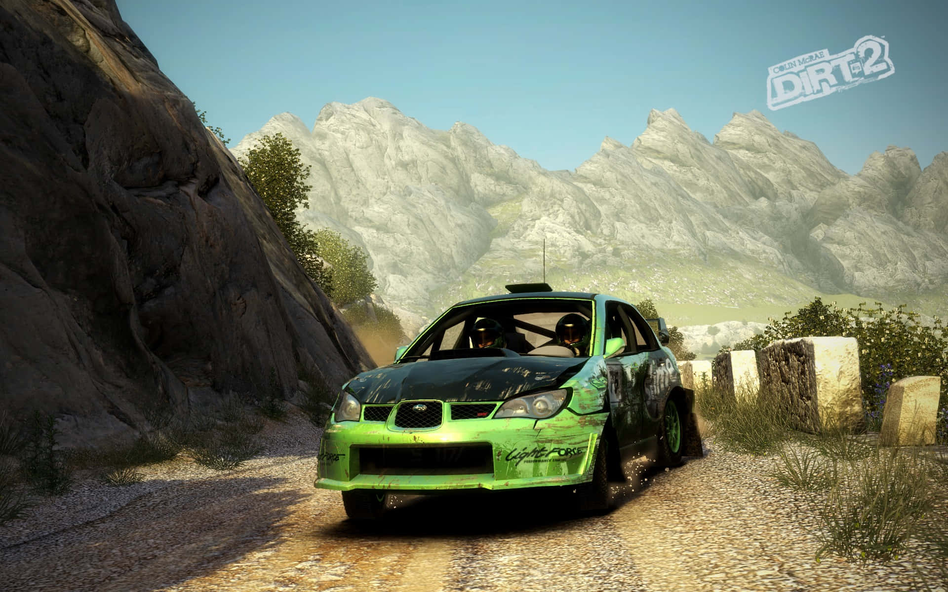 Dirt Game Green Car On Mountain Road Wallpaper