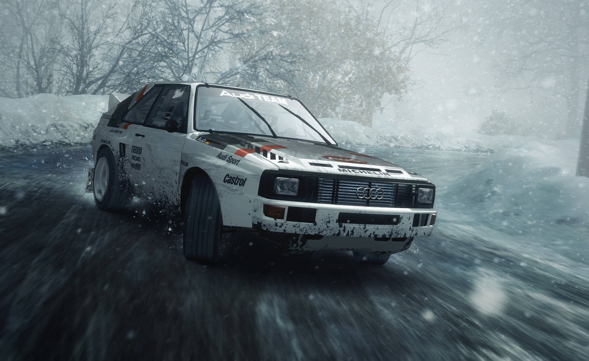 An action-packed moment with Audi Sport Quattro in Dirt Rally Wallpaper