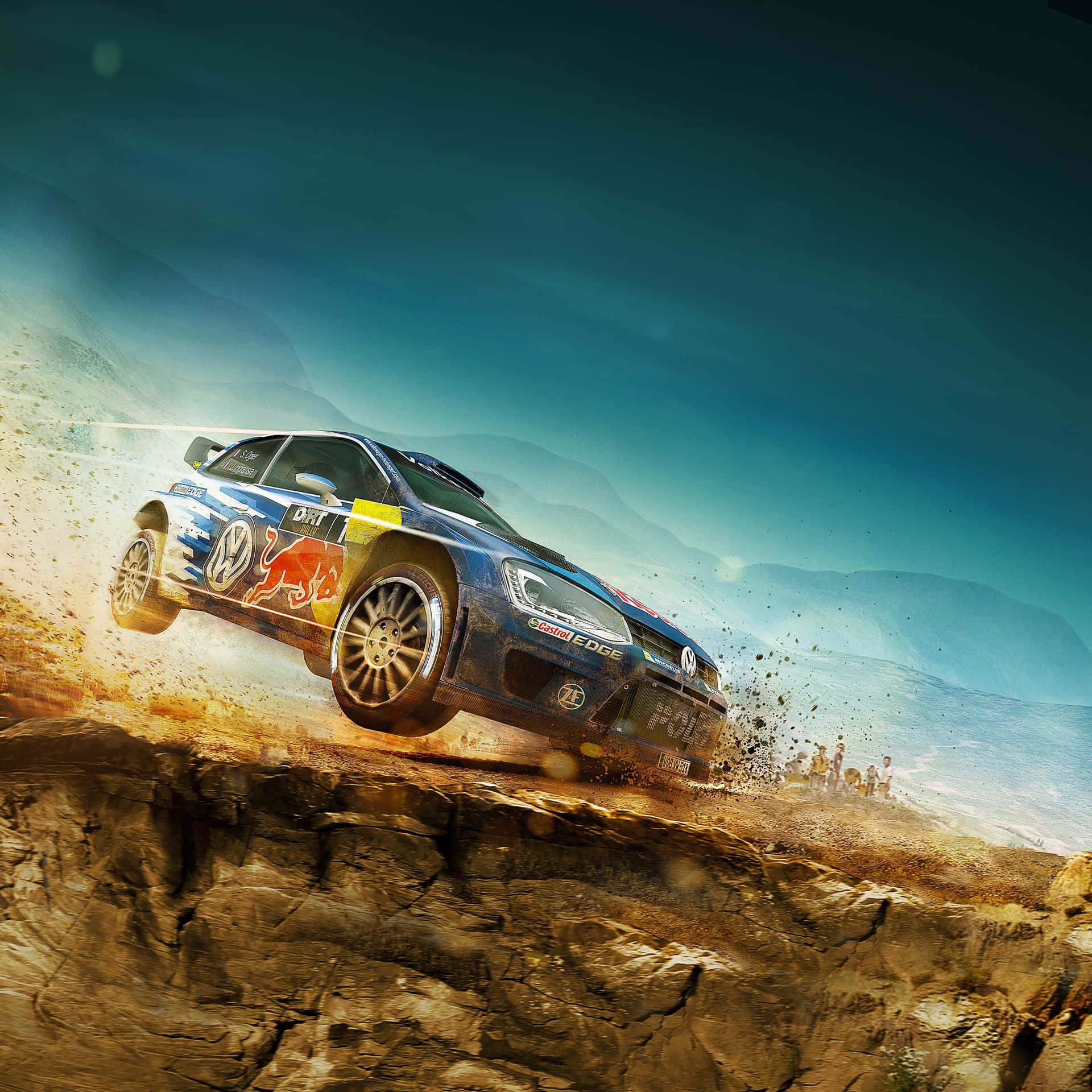 A Rally Car Is Flying Through The Dirt