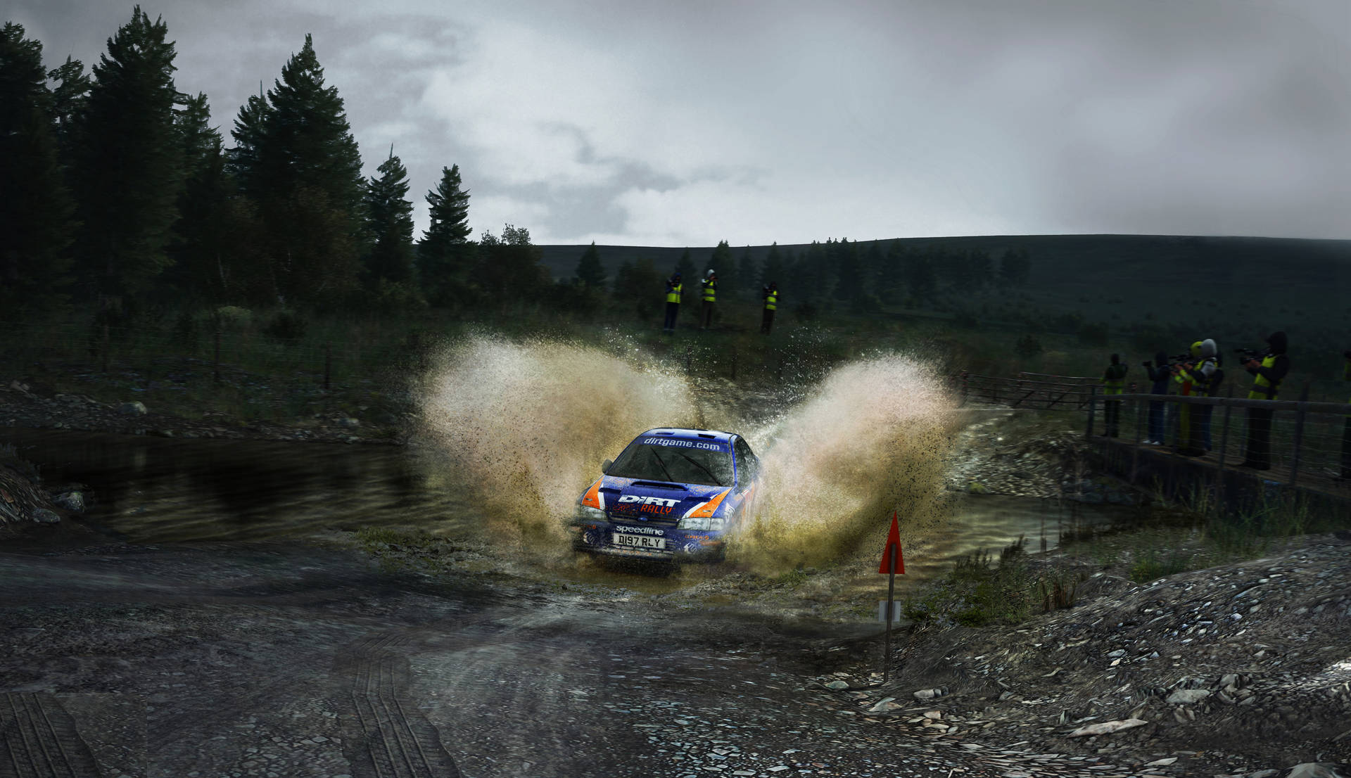 Dirt Rally Car Attraverso L'acqua Fangosa Sfondo