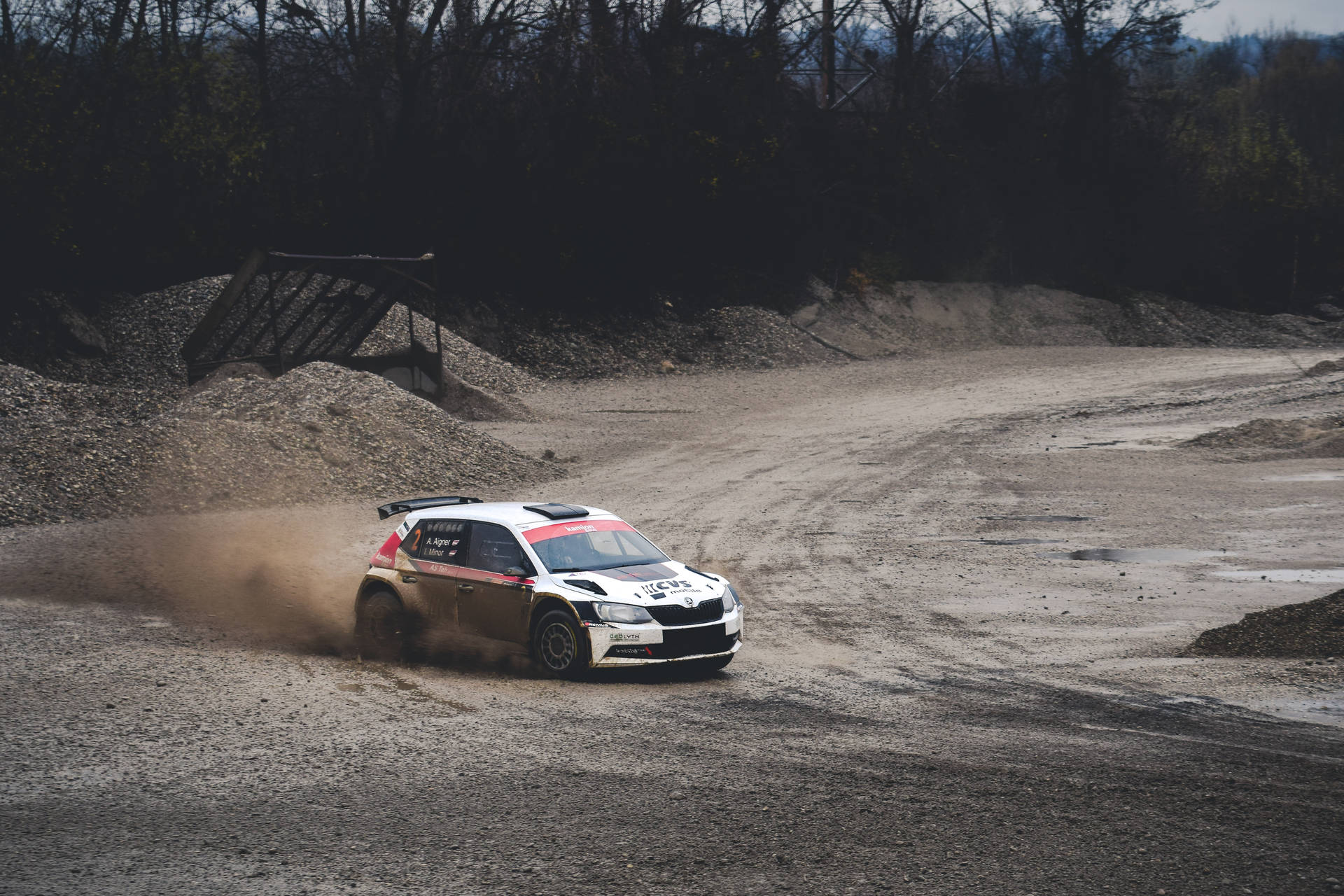 Stunning capture of a Skoda R5 competing in Dirt Rally. Wallpaper