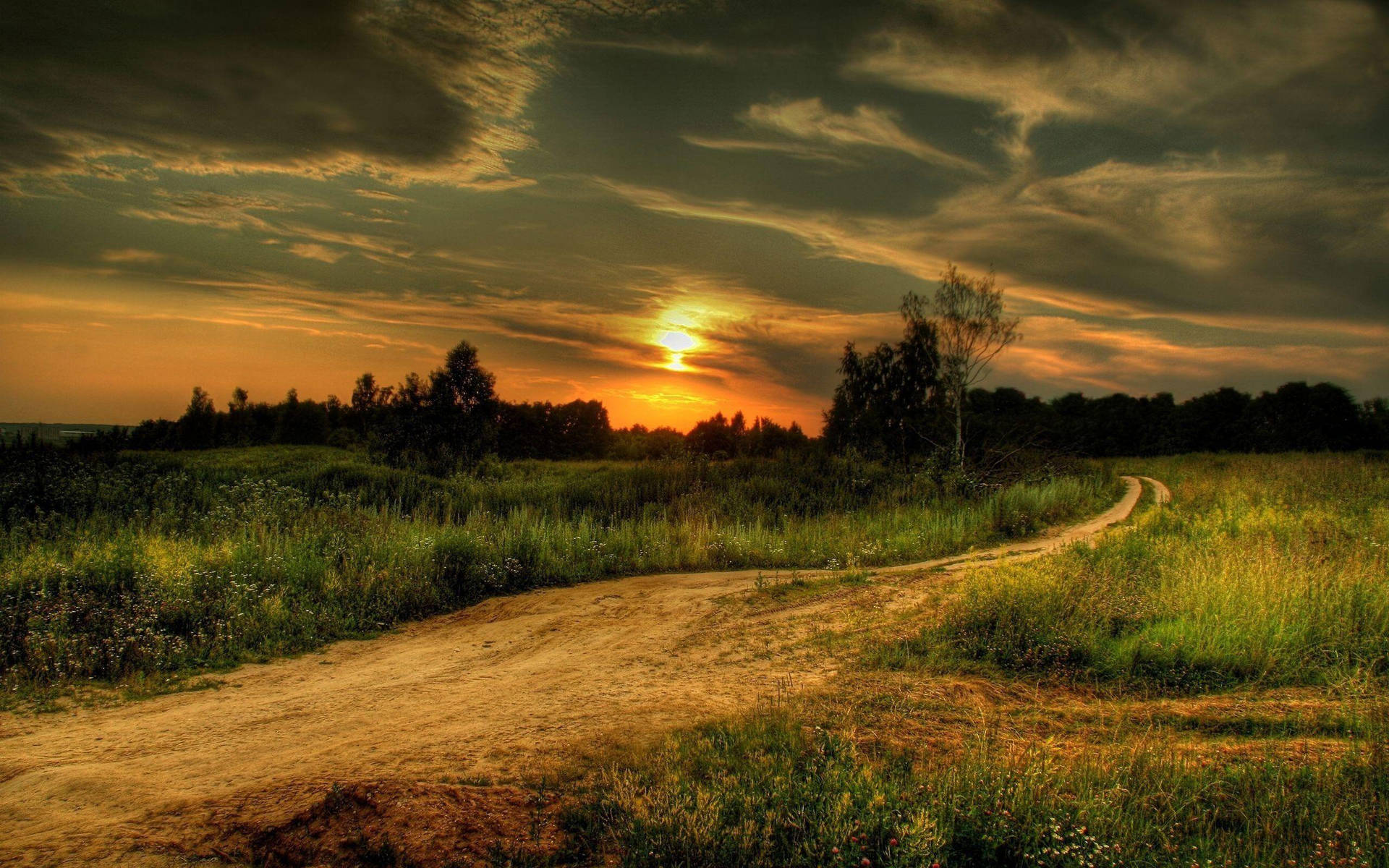 Dirt Road Country Sunset Background